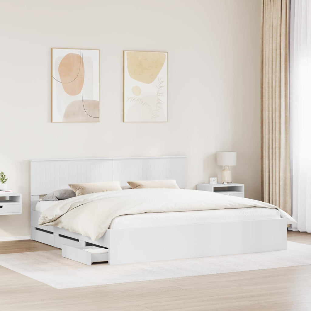 vidaXL Ramka łóżka z szufladą Biały 200 x 200 cm Drewno inżynieryjne