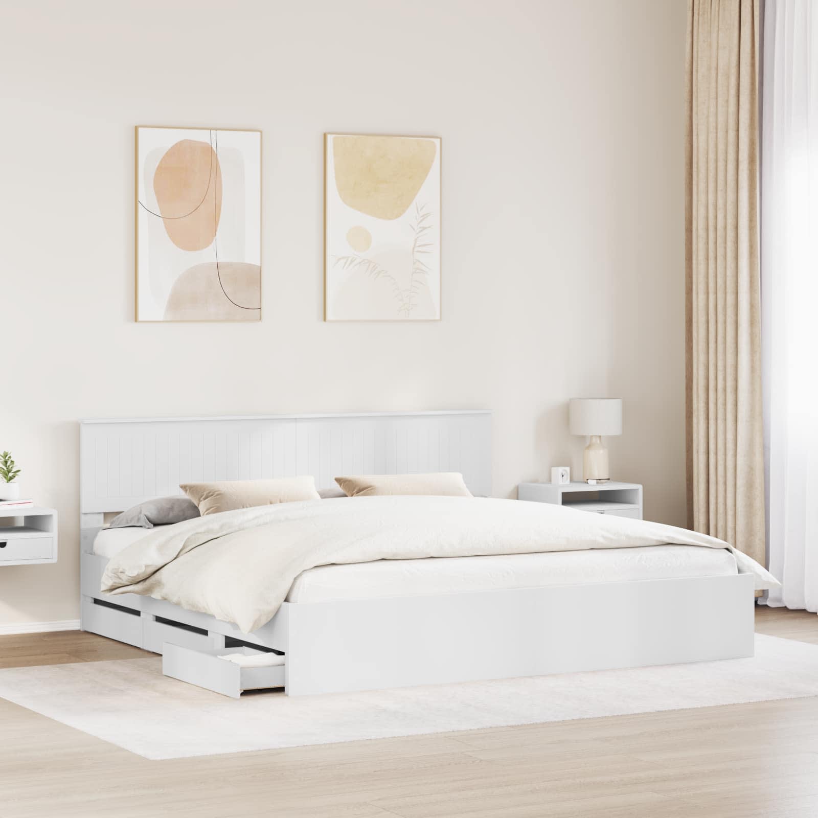 vidaXL Ramka łóżka z szufladą Biały 200 x 200 cm Drewno inżynieryjne
