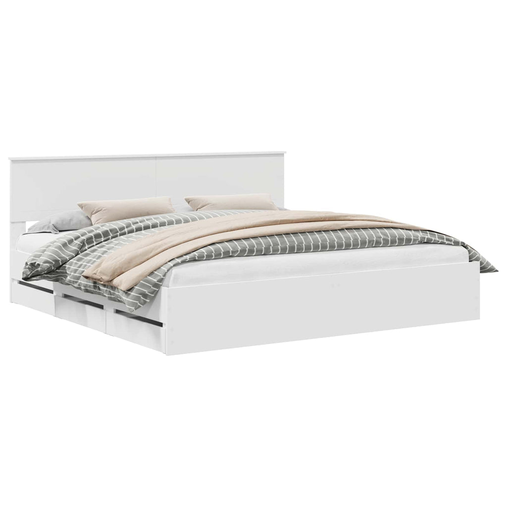 vidaXL Ramka łóżka z szufladą Biały 200 x 200 cm Drewno inżynieryjne