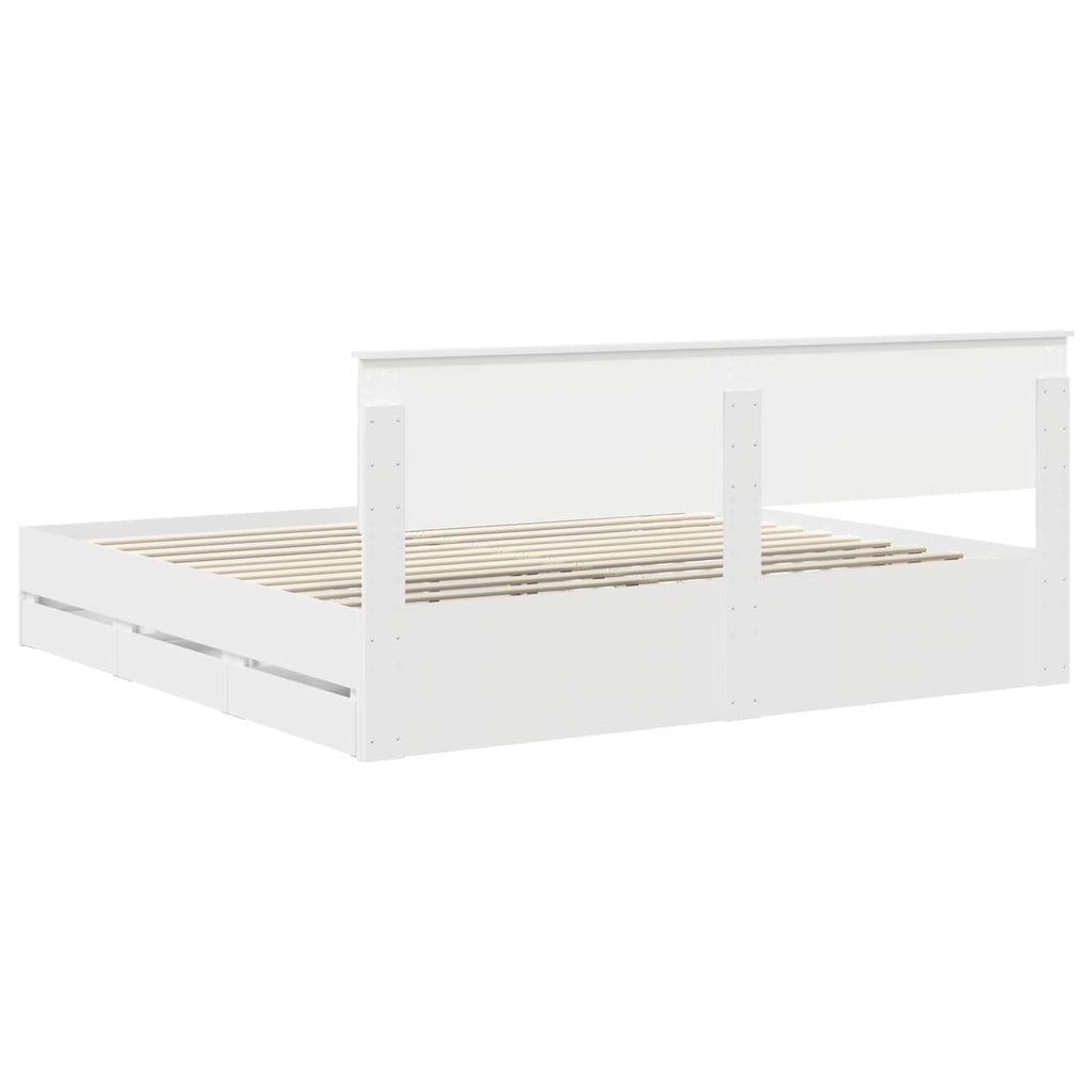 vidaXL Ramka łóżka z szufladą Biały 200 x 200 cm Drewno inżynieryjne