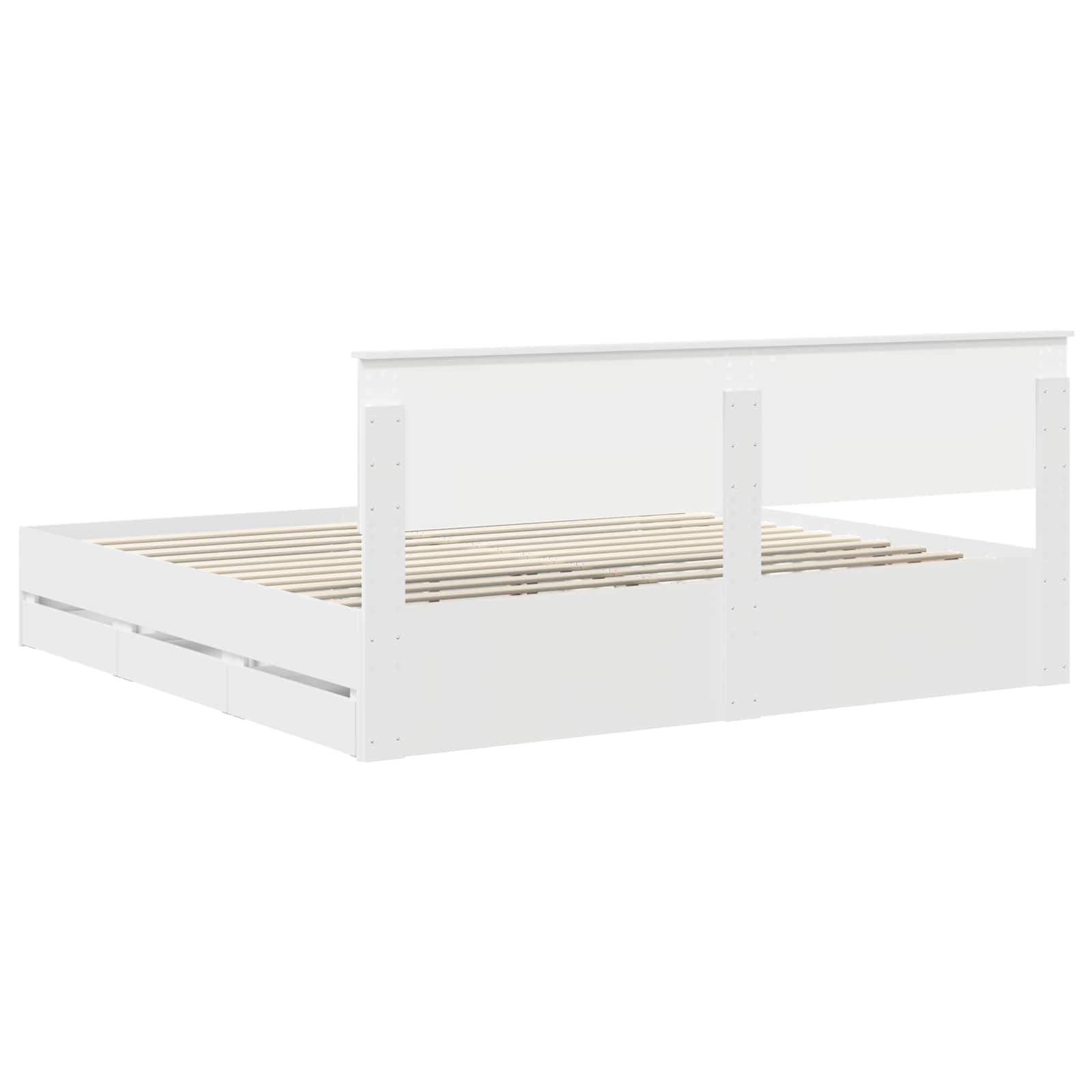 vidaXL Ramka łóżka z szufladą Biały 200 x 200 cm Drewno inżynieryjne