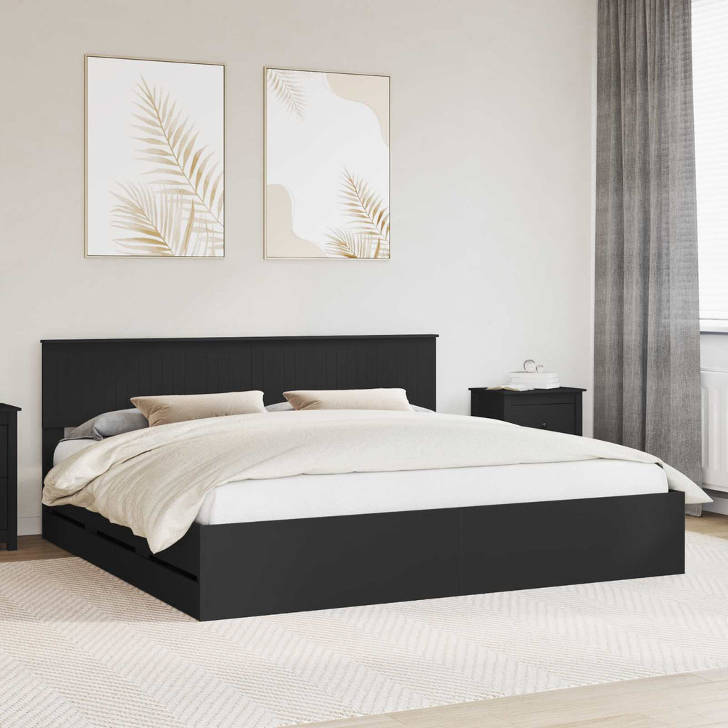 vidaXL Ramka łóżka z szufladą Czarny 200 x 200 cm Drewno inżynieryjne