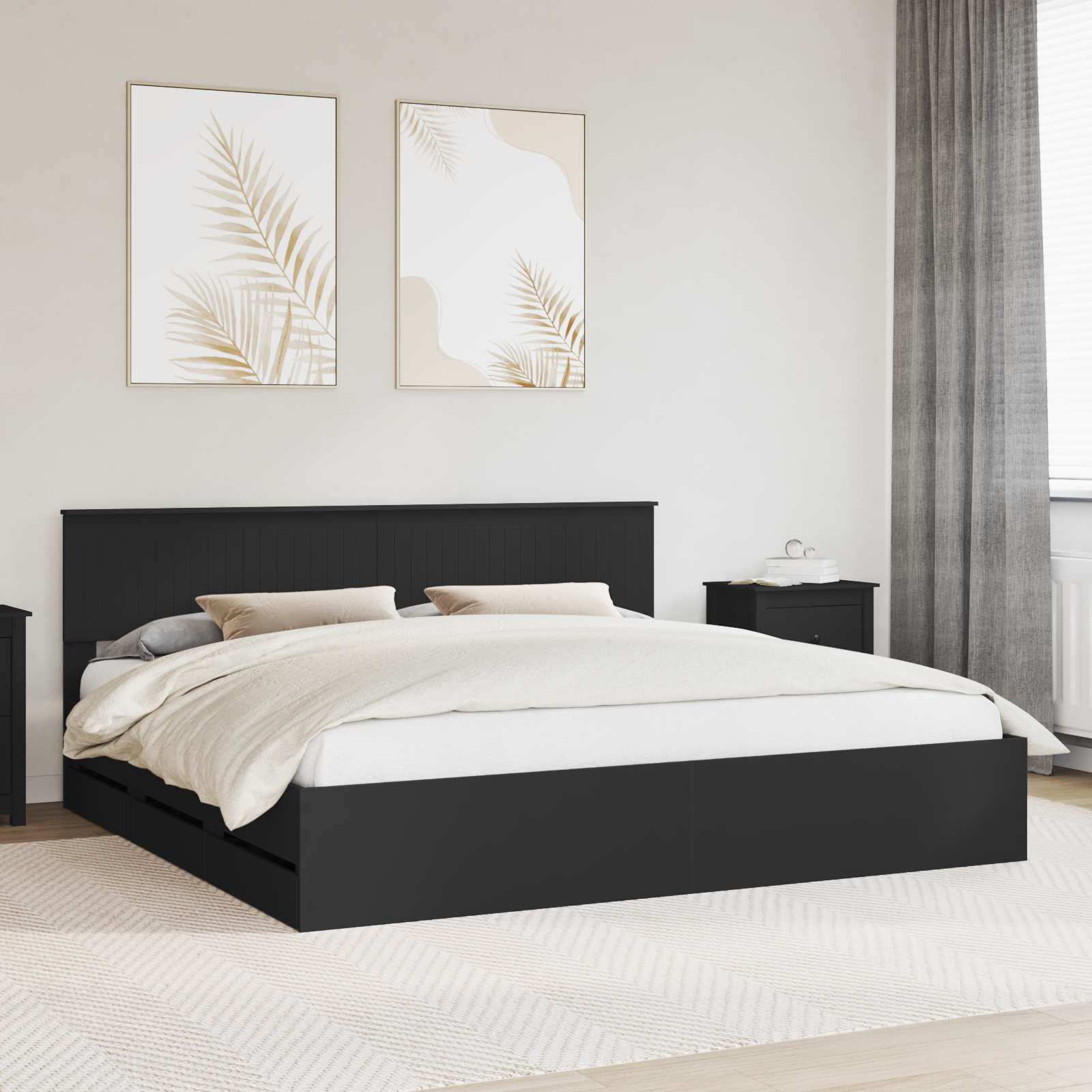 vidaXL Ramka łóżka z szufladą Czarny 200 x 200 cm Drewno inżynieryjne