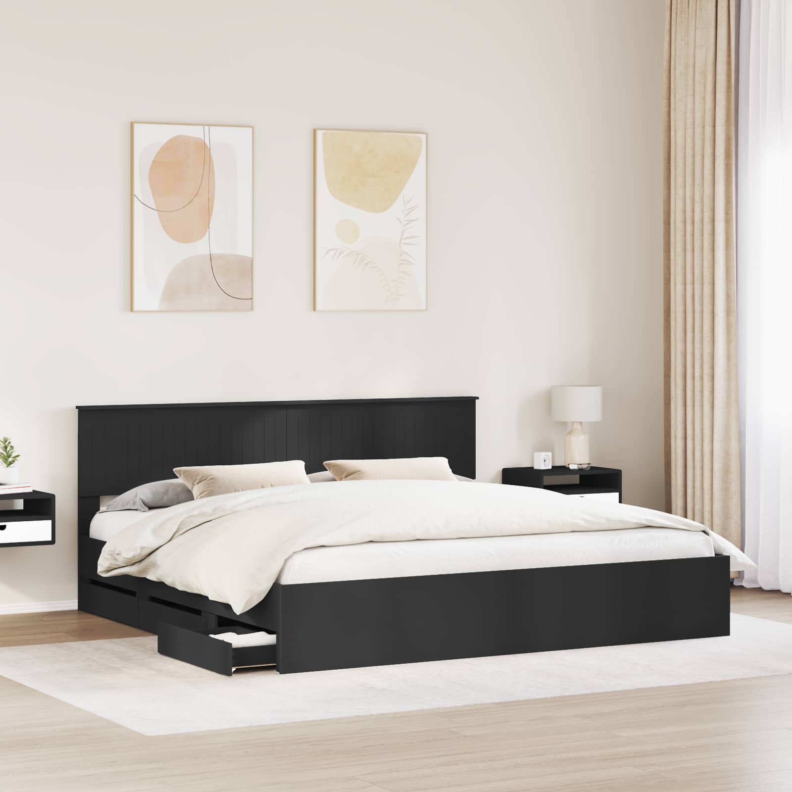 vidaXL Ramka łóżka z szufladą Czarny 200 x 200 cm Drewno inżynieryjne