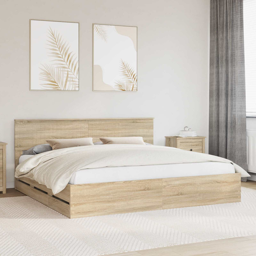 vidaXL Ramka łóżka Dąb Sonoma 200 x 200 cm Drewno inżynieryjne