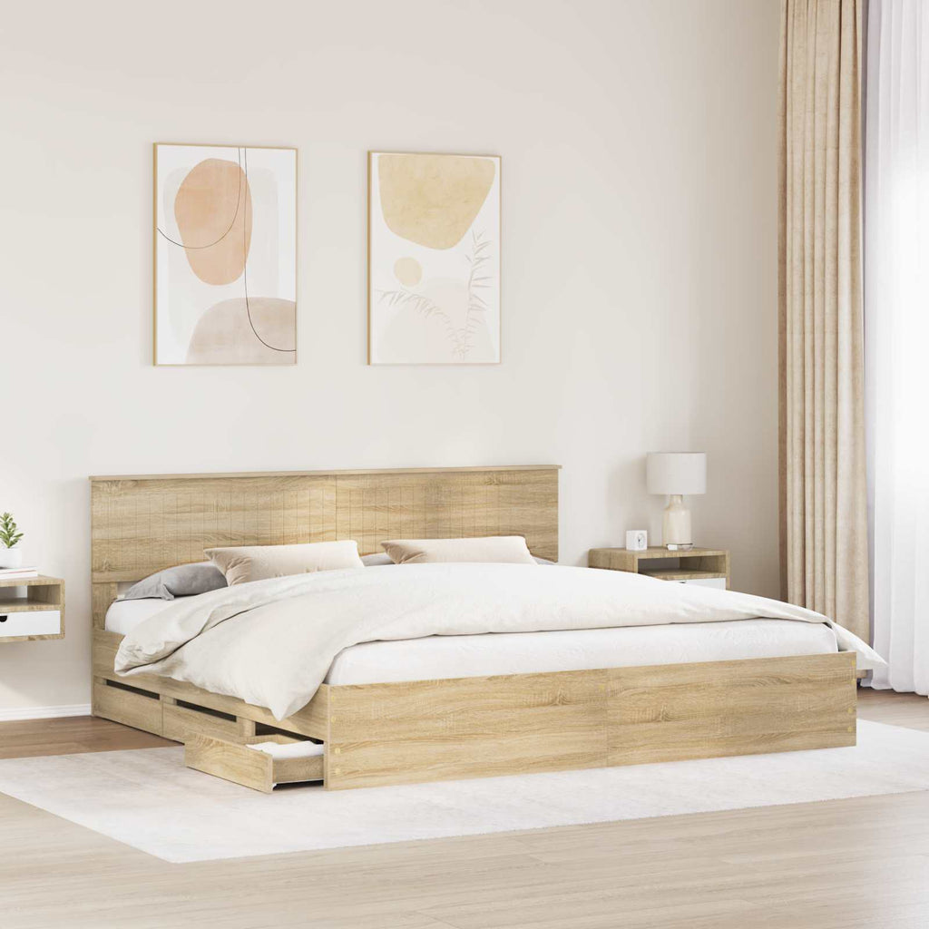 vidaXL Ramka łóżka Dąb Sonoma 200 x 200 cm Drewno inżynieryjne