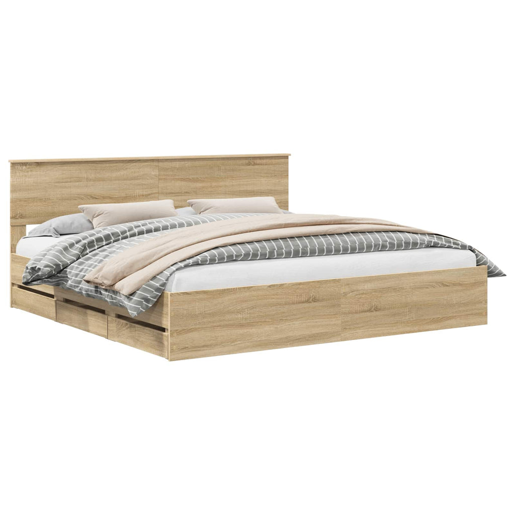 vidaXL Ramka łóżka Dąb Sonoma 200 x 200 cm Drewno inżynieryjne