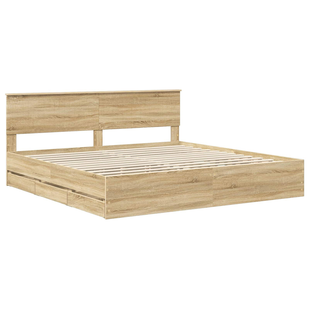 vidaXL Ramka łóżka Dąb Sonoma 200 x 200 cm Drewno inżynieryjne