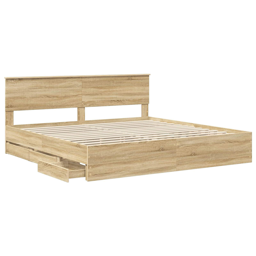 vidaXL Ramka łóżka Dąb Sonoma 200 x 200 cm Drewno inżynieryjne