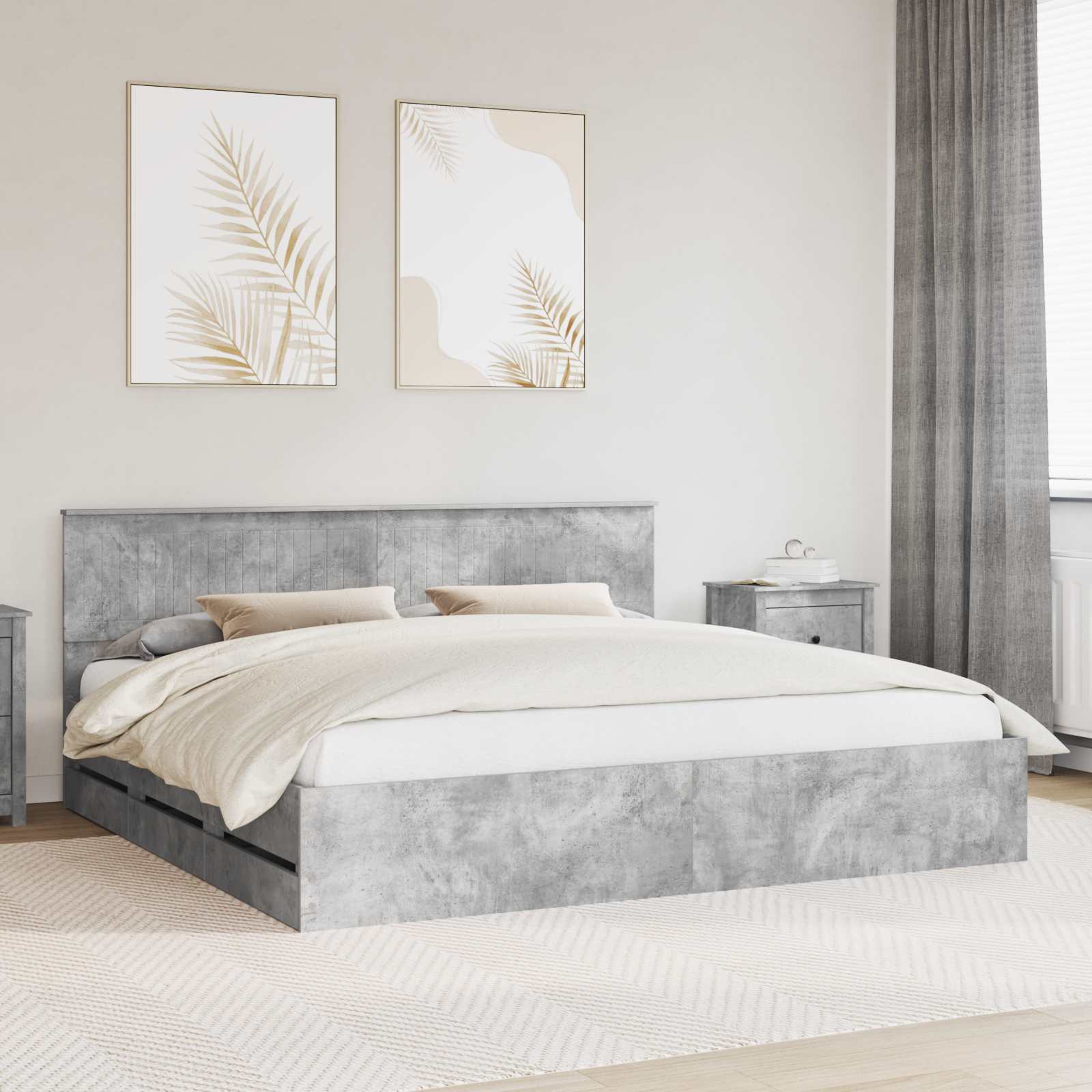 vidaXL Ramka łóżka Betonowy szary 200 x 200 cm Drewno inżynieryjne