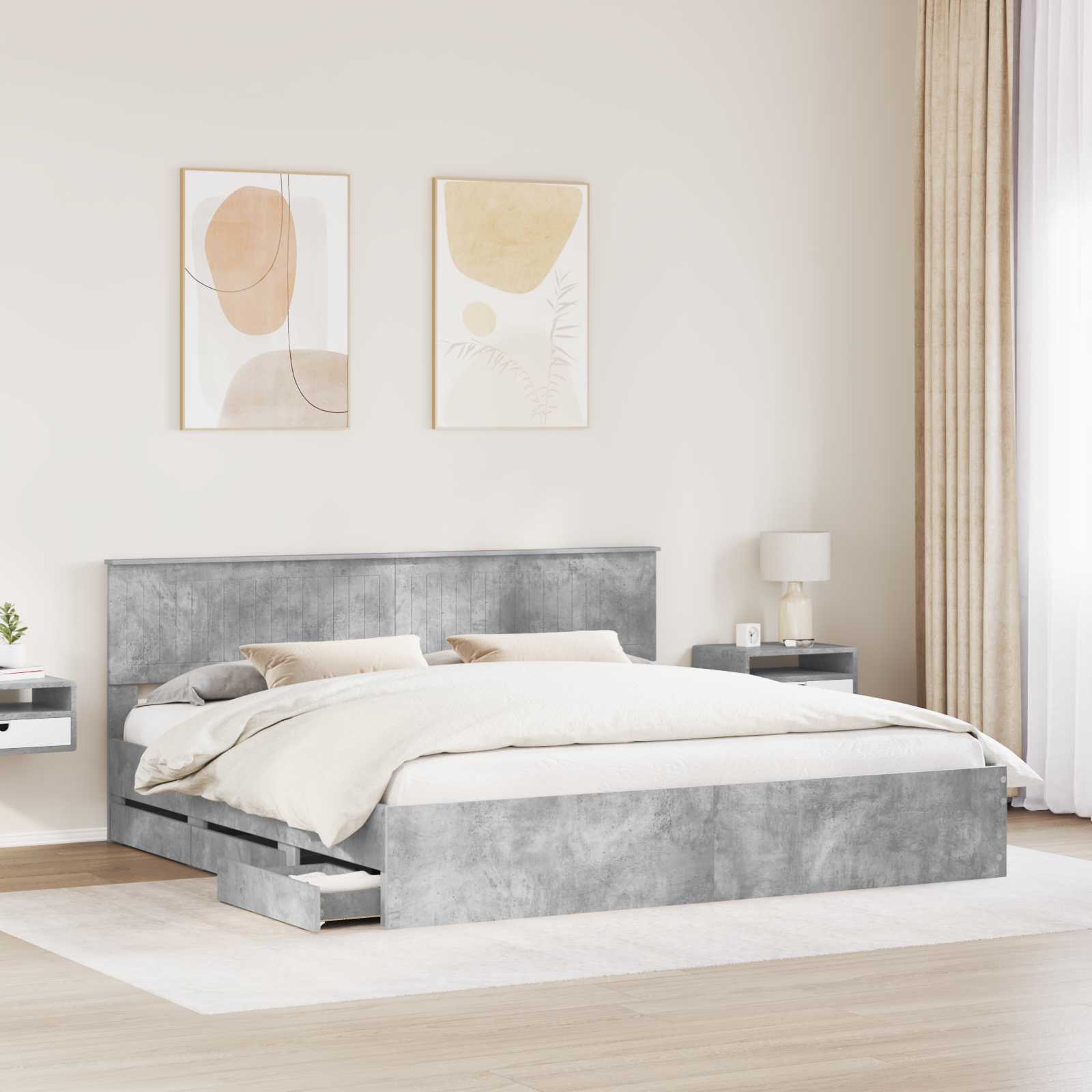 vidaXL Ramka łóżka Betonowy szary 200 x 200 cm Drewno inżynieryjne