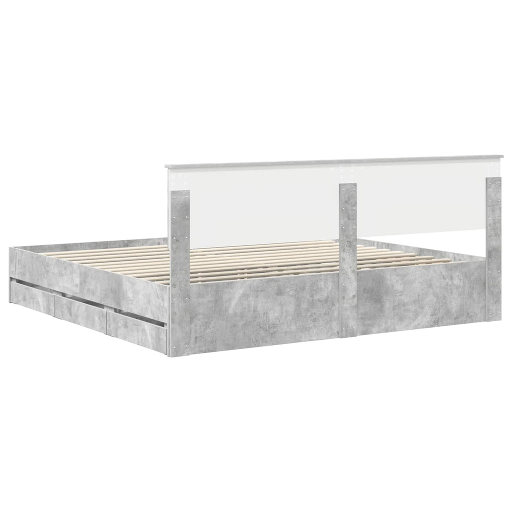 vidaXL Ramka łóżka Betonowy szary 200 x 200 cm Drewno inżynieryjne
