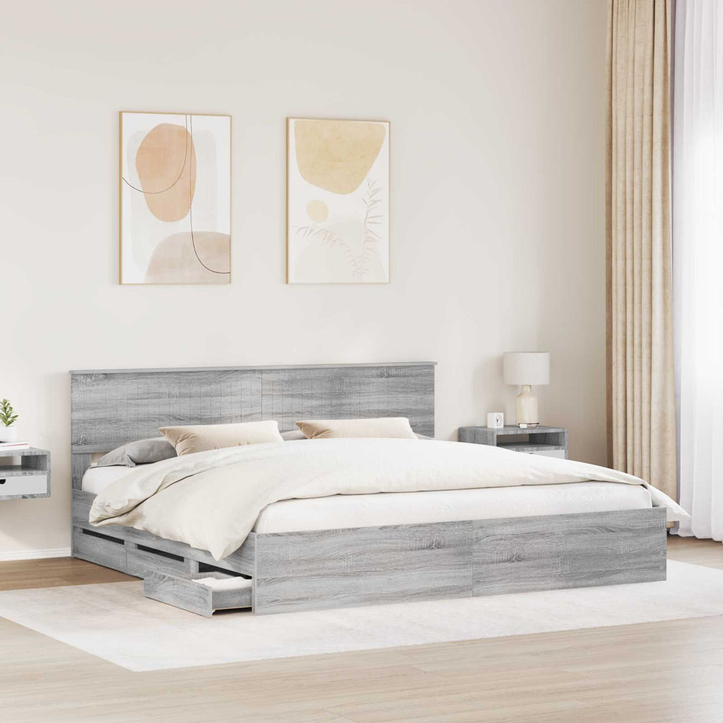 vidaXL Ramka łóżka Szary Sonoma 200 x 200 cm Drewno inżynieryjne