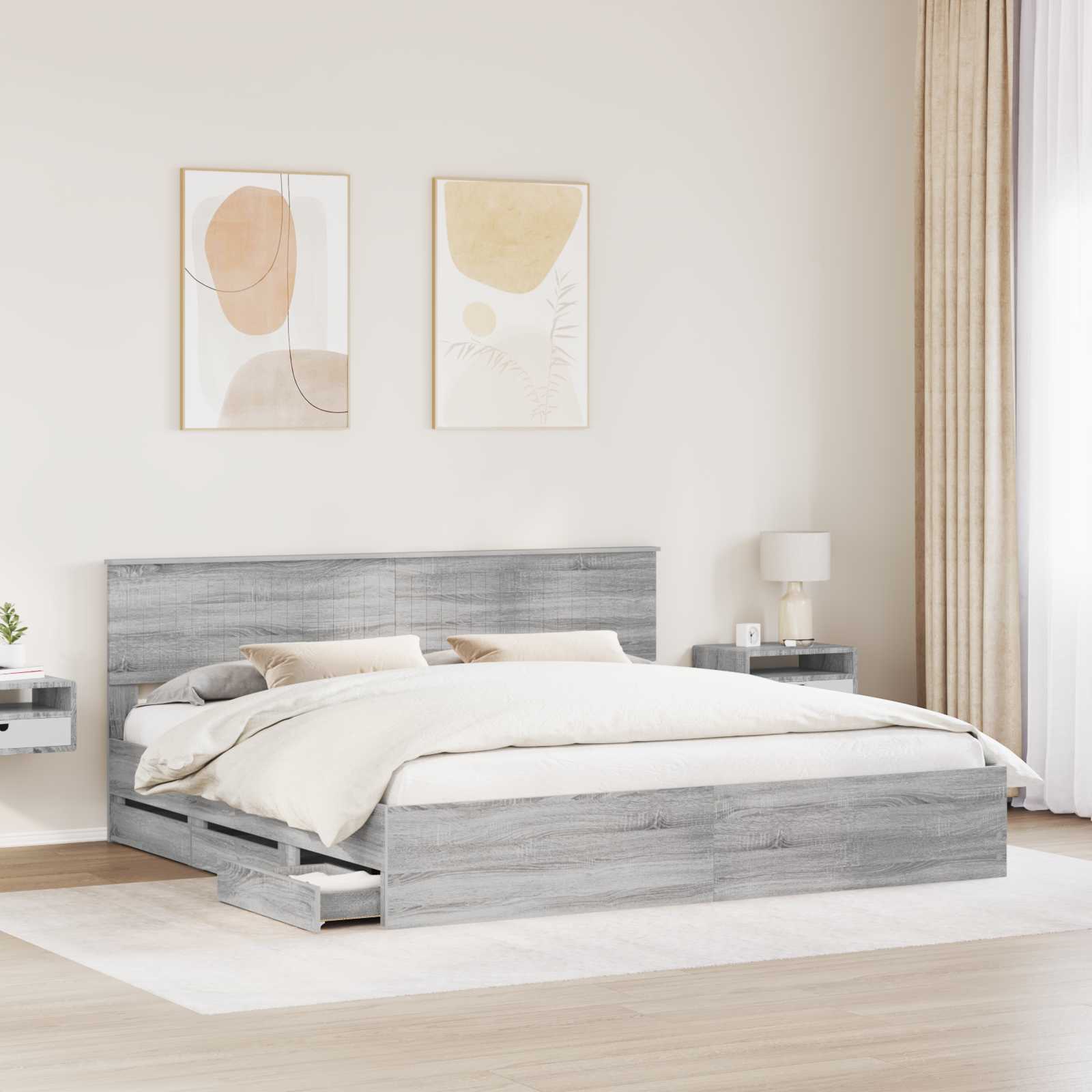 vidaXL Ramka łóżka Szary Sonoma 200 x 200 cm Drewno inżynieryjne