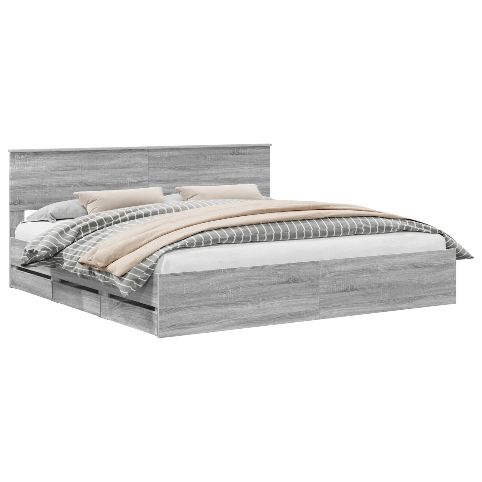 vidaXL Ramka łóżka Szary Sonoma 200 x 200 cm Drewno inżynieryjne