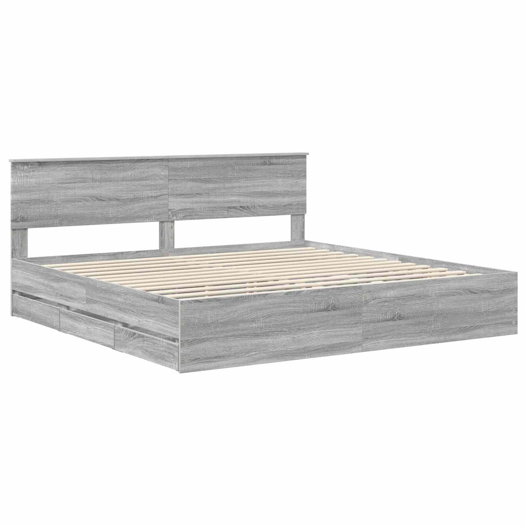 vidaXL Ramka łóżka Szary Sonoma 200 x 200 cm Drewno inżynieryjne