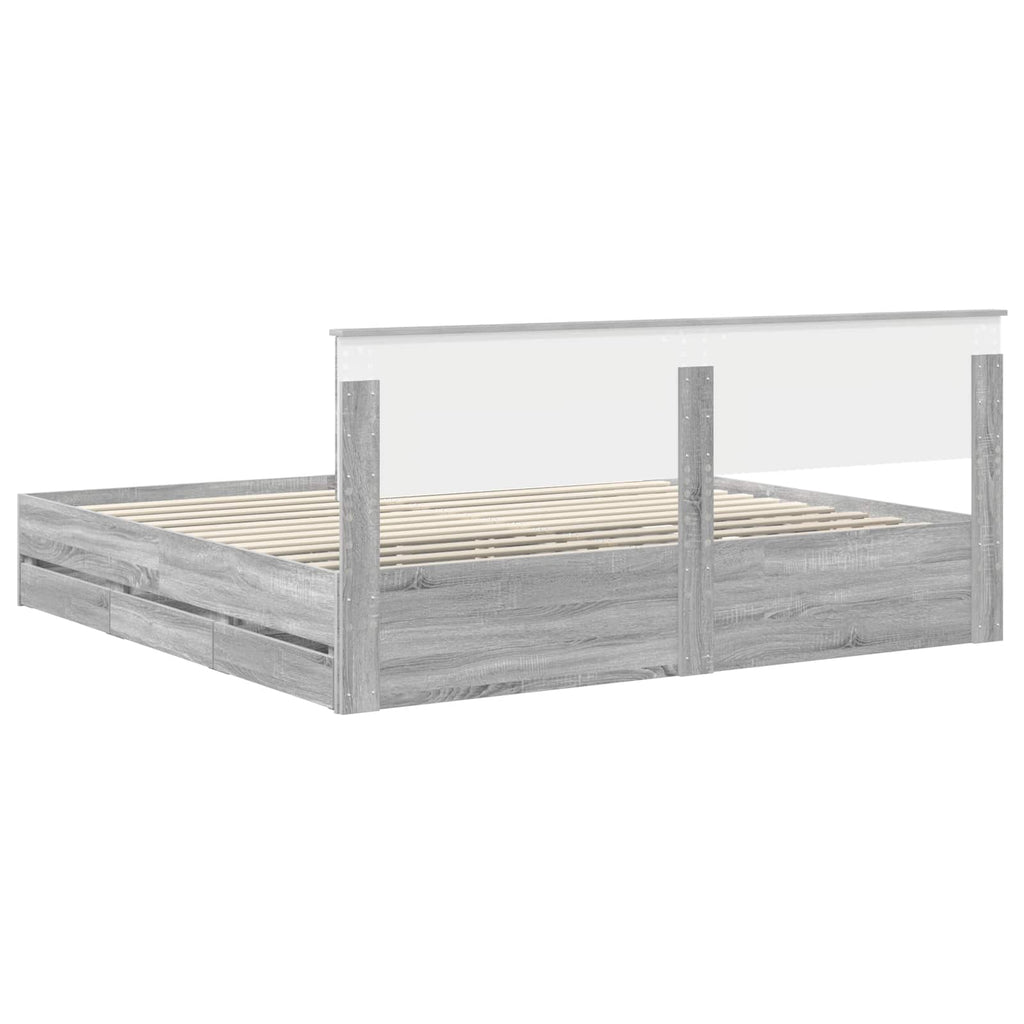 vidaXL Ramka łóżka Szary Sonoma 200 x 200 cm Drewno inżynieryjne