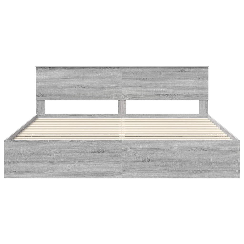 vidaXL Ramka łóżka Szary Sonoma 200 x 200 cm Drewno inżynieryjne