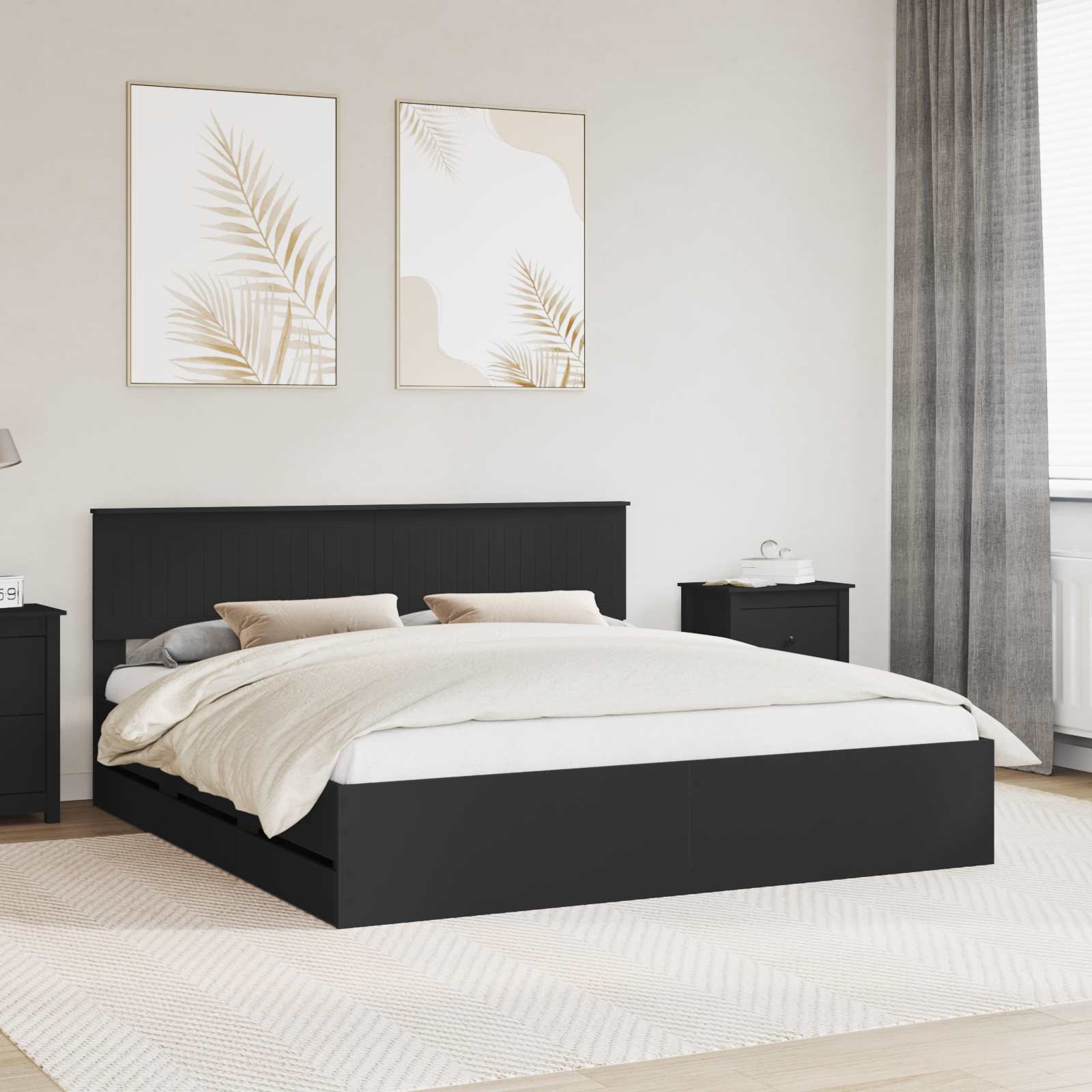 vidaXL Ramka łóżka z szufladą Czarny 180 x 200 cm Drewno inżynieryjne