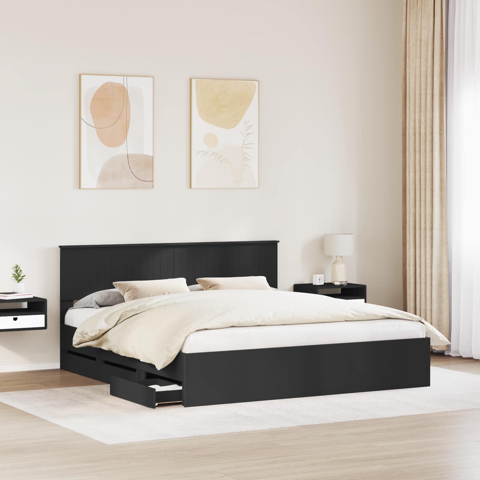 vidaXL Ramka łóżka z szufladą Czarny 180 x 200 cm Drewno inżynieryjne