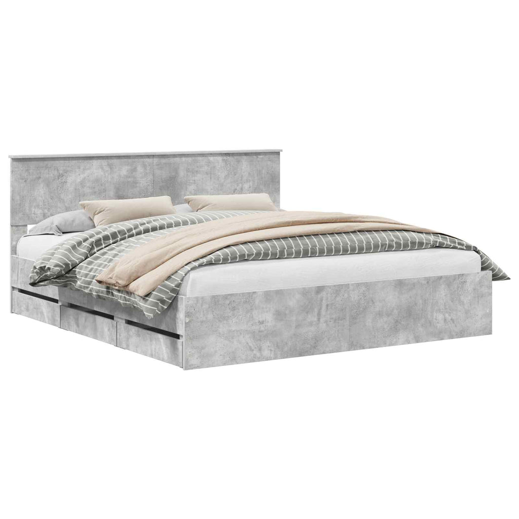 vidaXL Ramka łóżka Betonowy szary 180 x 200 cm Drewno inżynieryjne