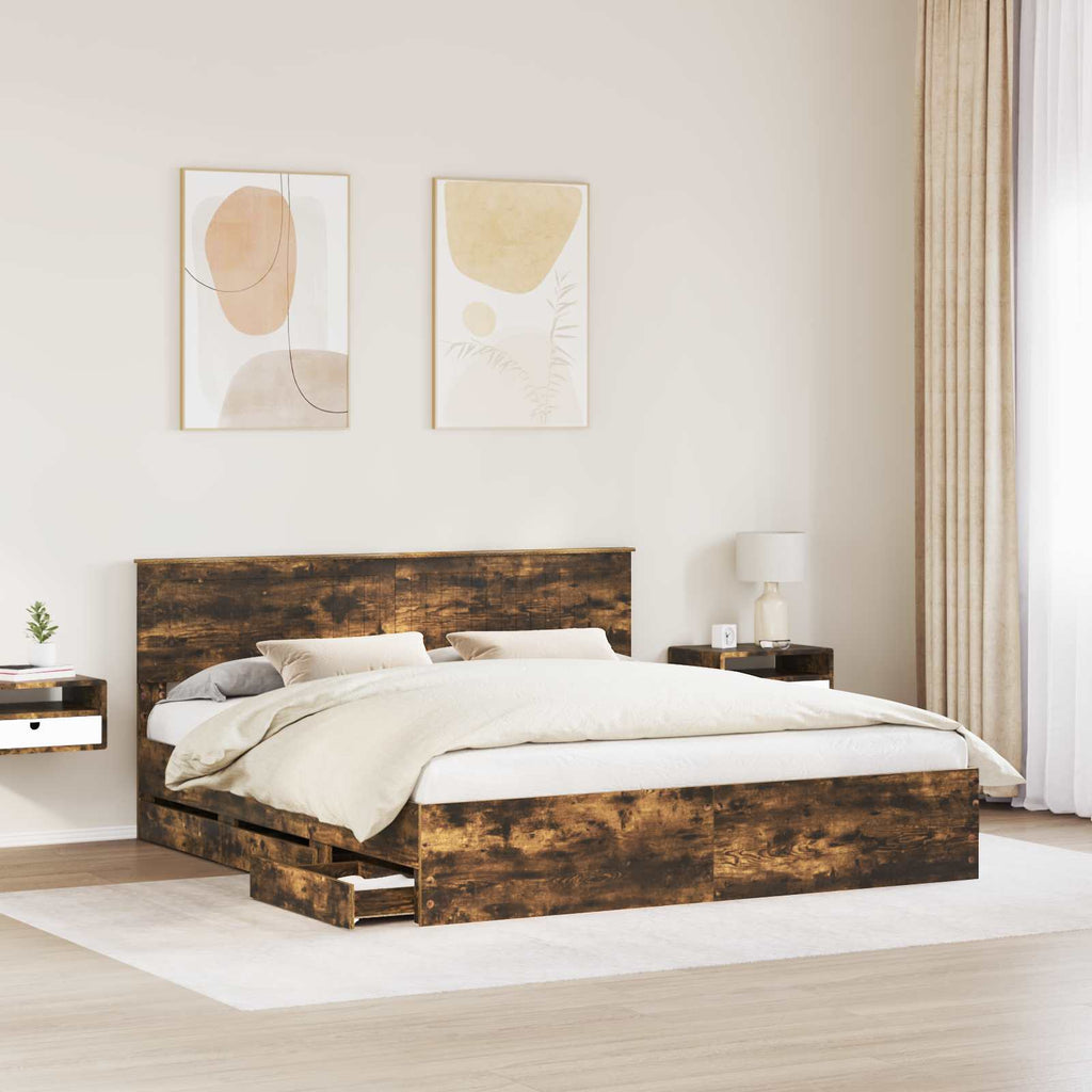 vidaXL Ramka łóżka Dąb wędzony 180 x 200 cm Drewno inżynieryjne