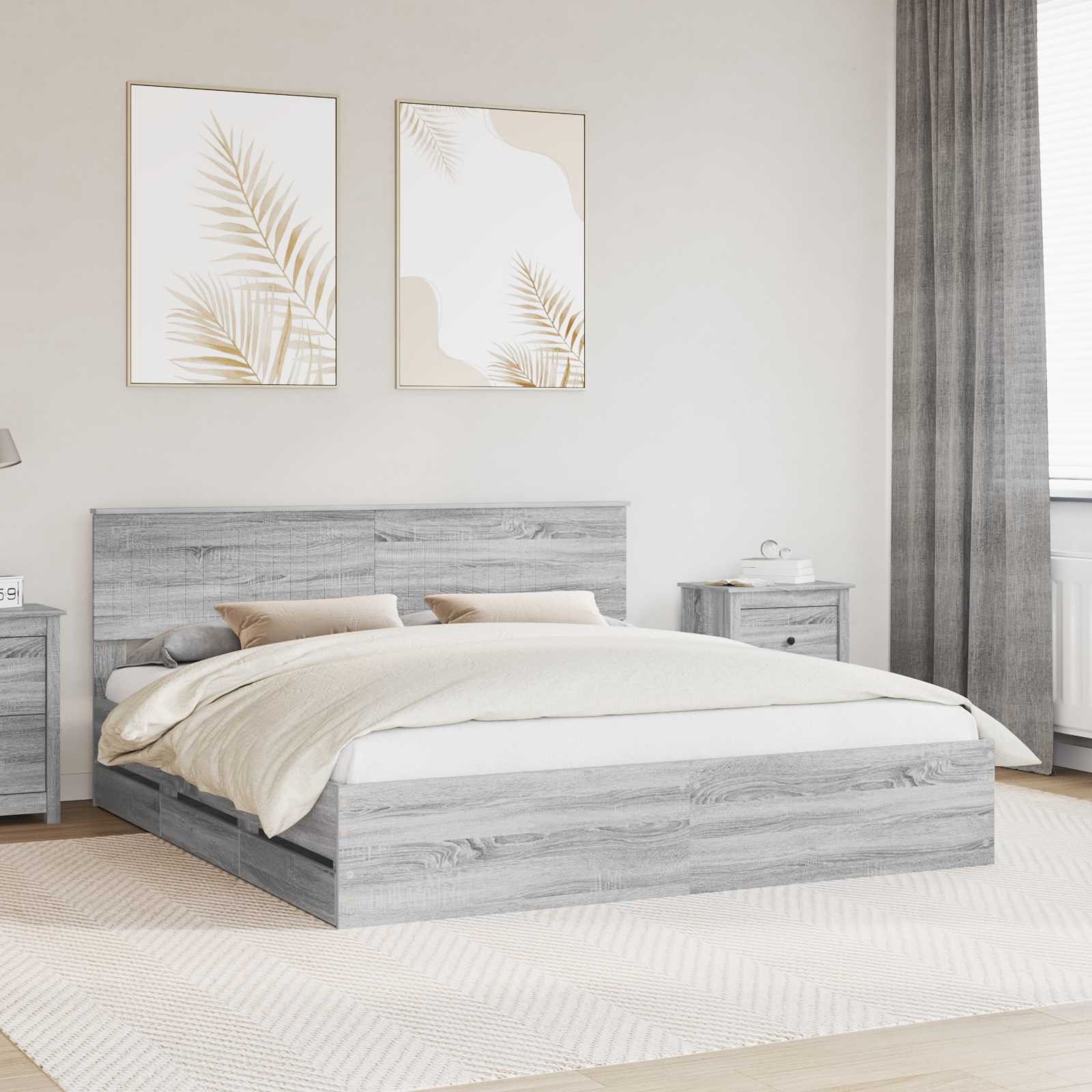 vidaXL Ramka łóżka Szary Sonoma 180 x 200 cm Drewno inżynieryjne
