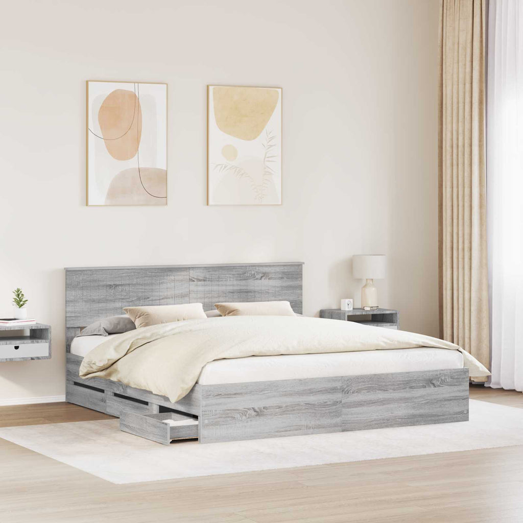 vidaXL Ramka łóżka Szary Sonoma 180 x 200 cm Drewno inżynieryjne