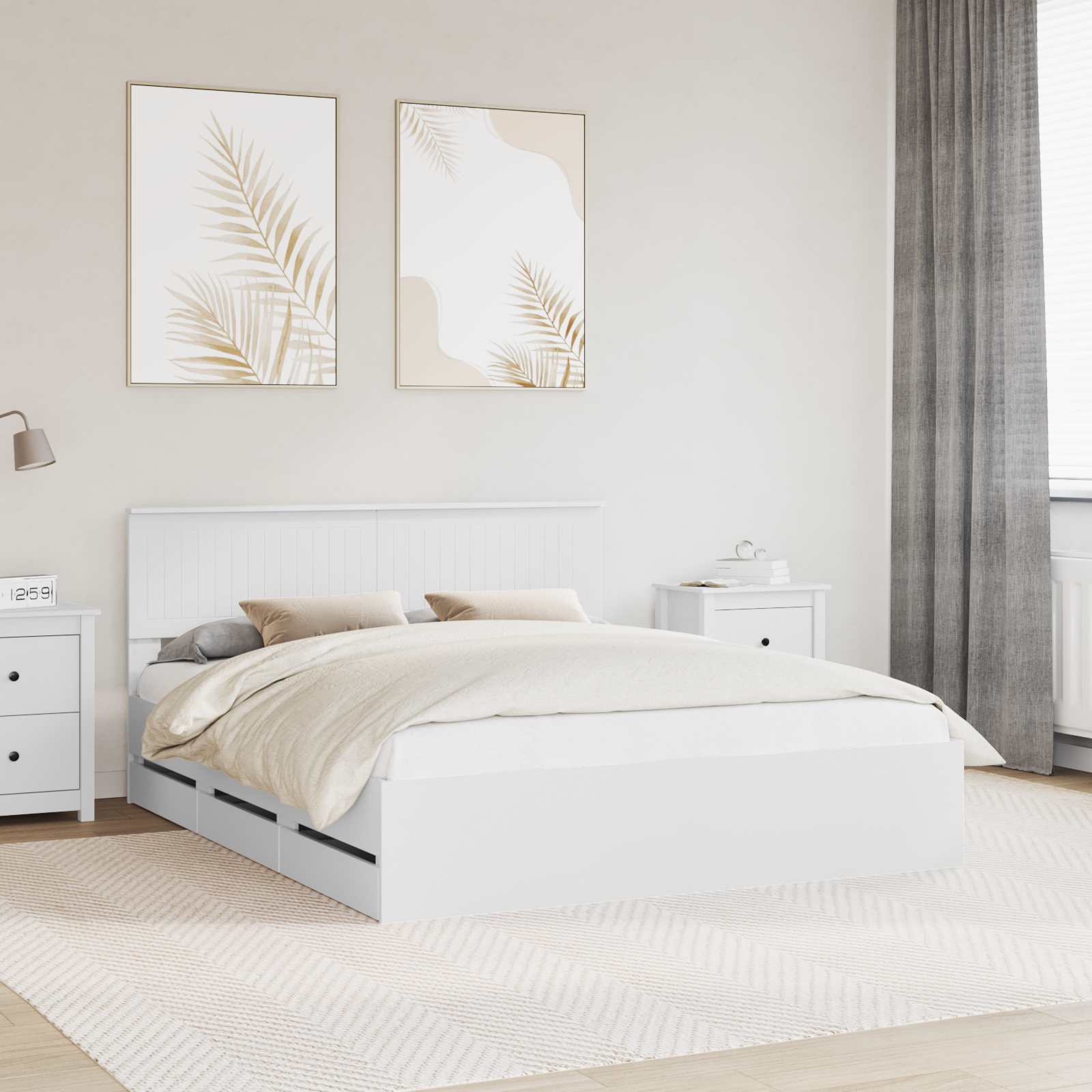 vidaXL Ramka łóżka z szufladą Biały 160 x 200 cm Drewno inżynieryjne