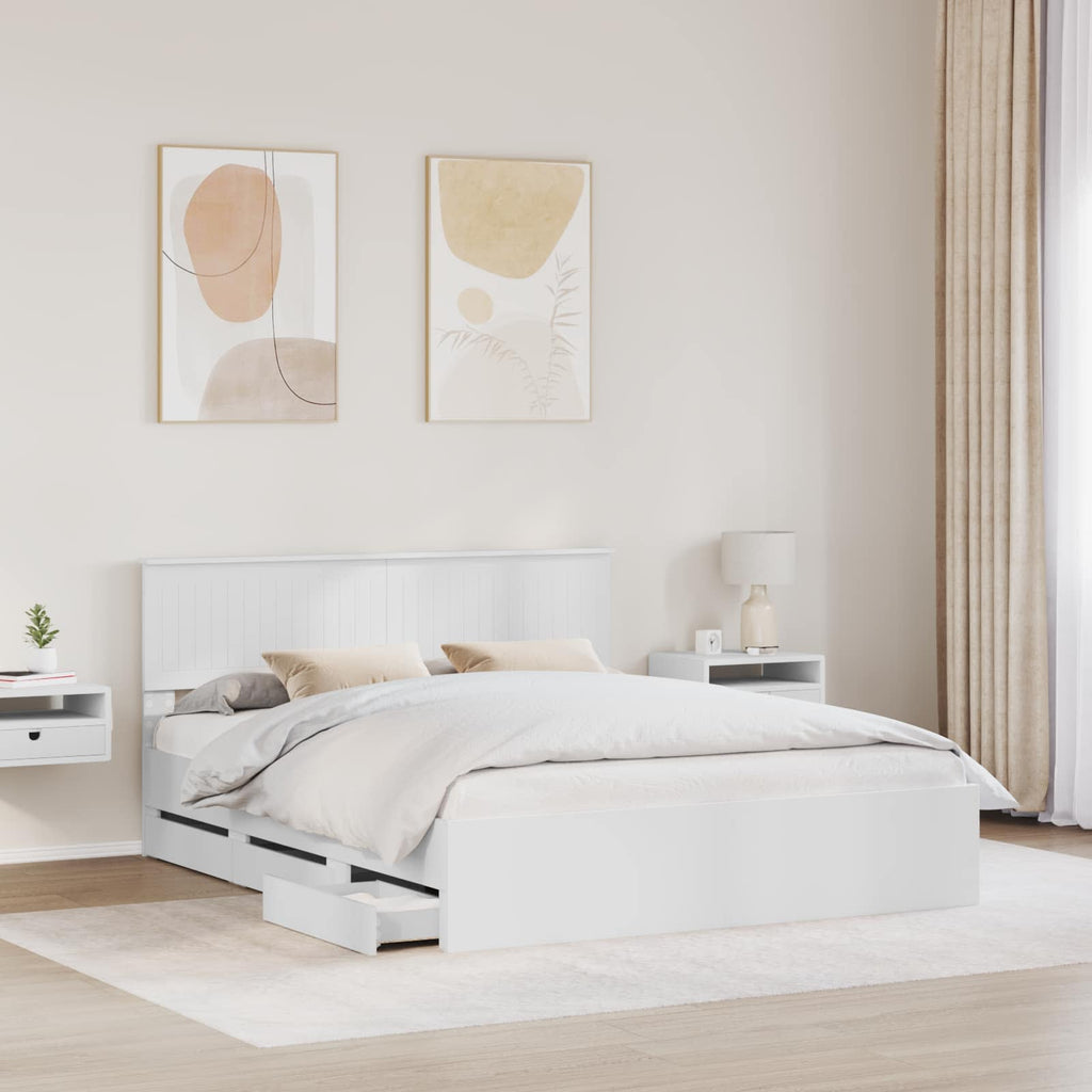 vidaXL Ramka łóżka z szufladą Biały 160 x 200 cm Drewno inżynieryjne