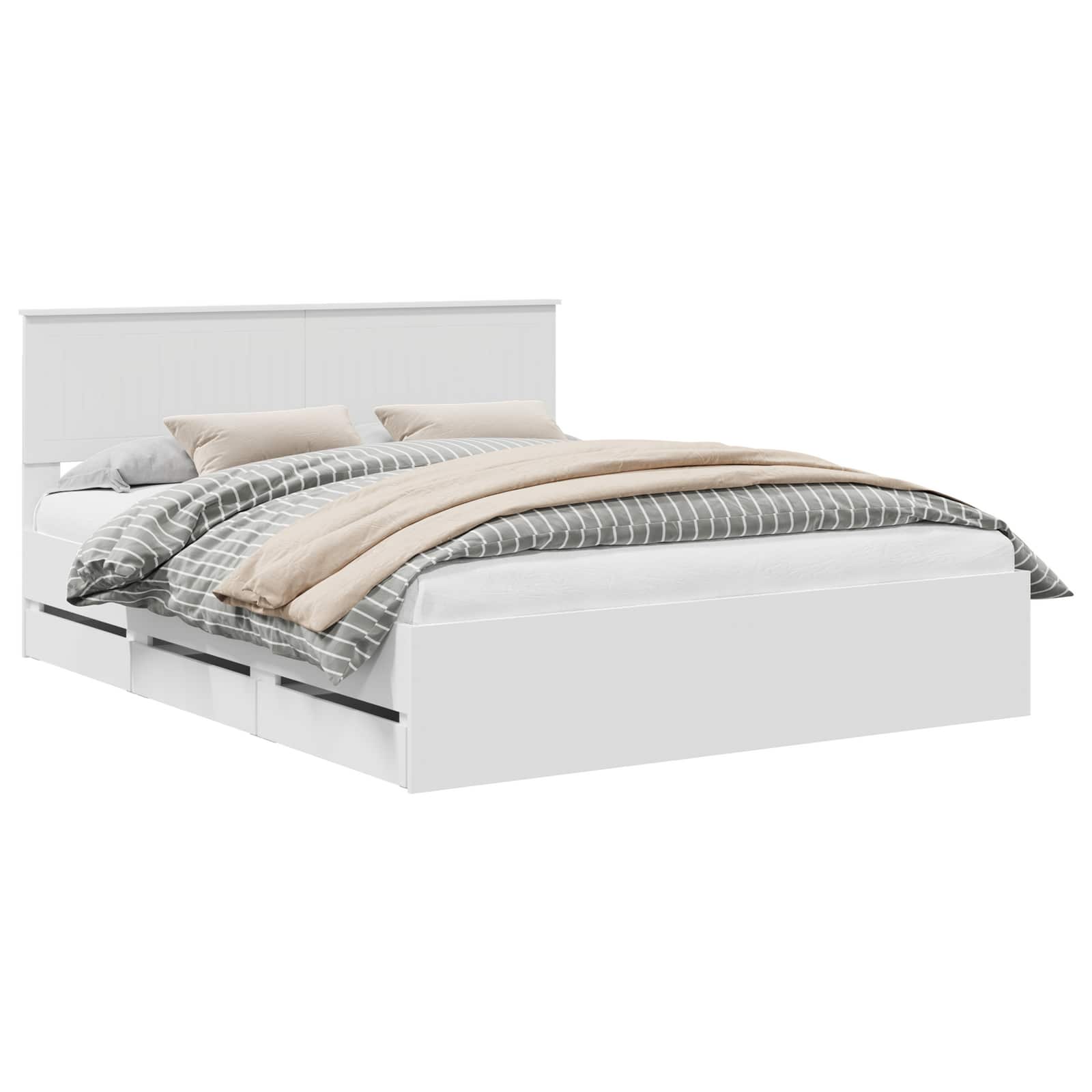 vidaXL Ramka łóżka z szufladą Biały 160 x 200 cm Drewno inżynieryjne