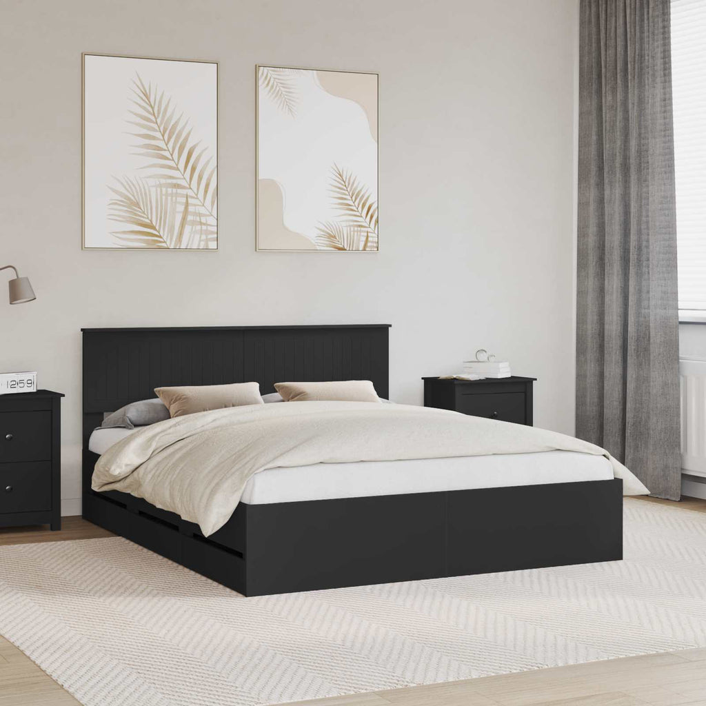 vidaXL Ramka łóżka z szufladą Czarny 160 x 200 cm Drewno inżynieryjne