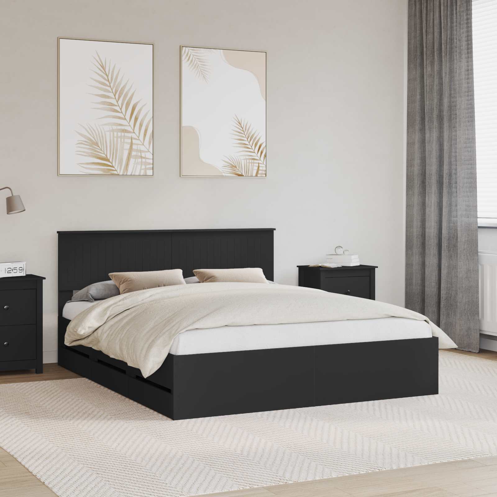 vidaXL Ramka łóżka z szufladą Czarny 160 x 200 cm Drewno inżynieryjne