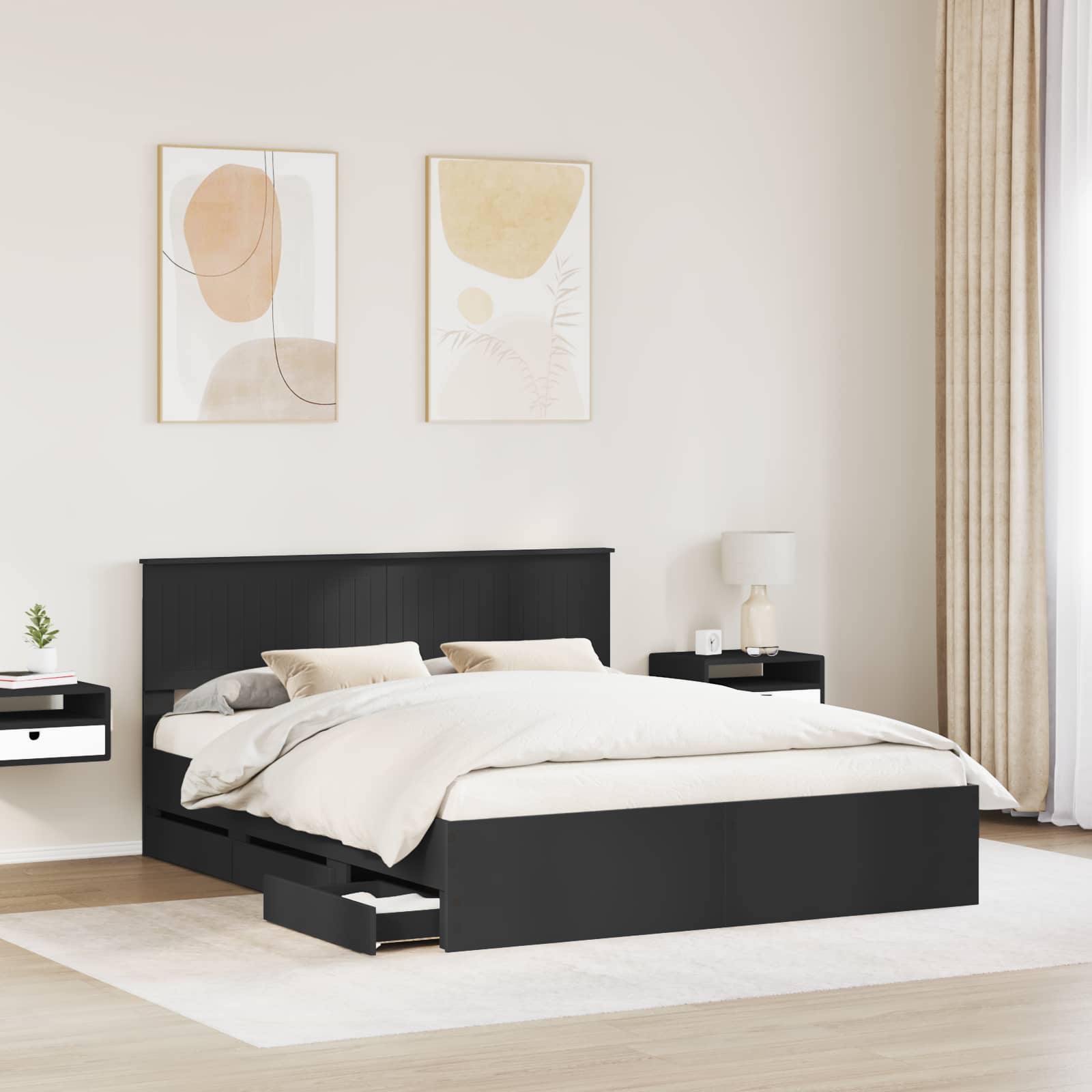 vidaXL Ramka łóżka z szufladą Czarny 160 x 200 cm Drewno inżynieryjne