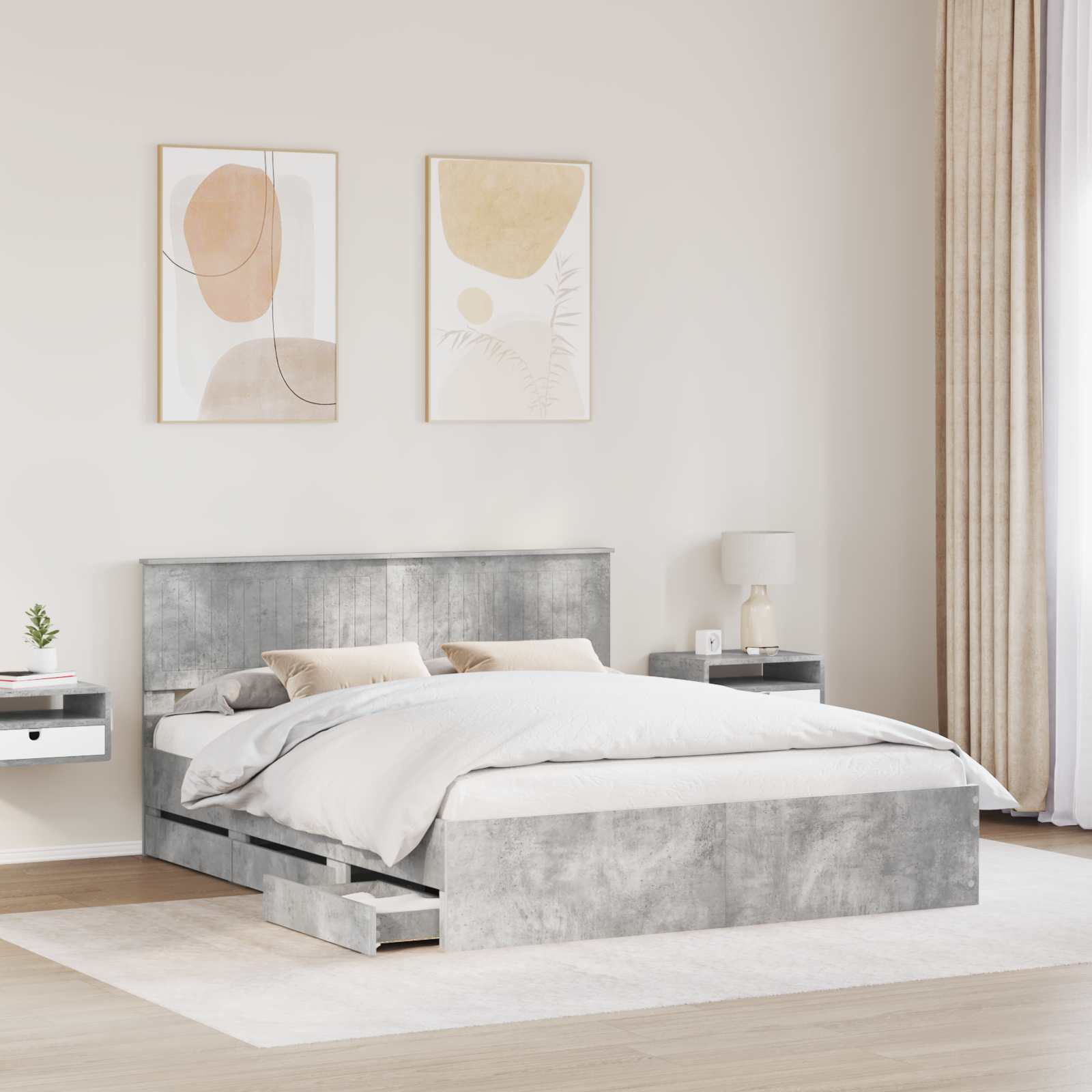 vidaXL Ramka łóżka Betonowy szary 160 x 200 cm Drewno inżynieryjne