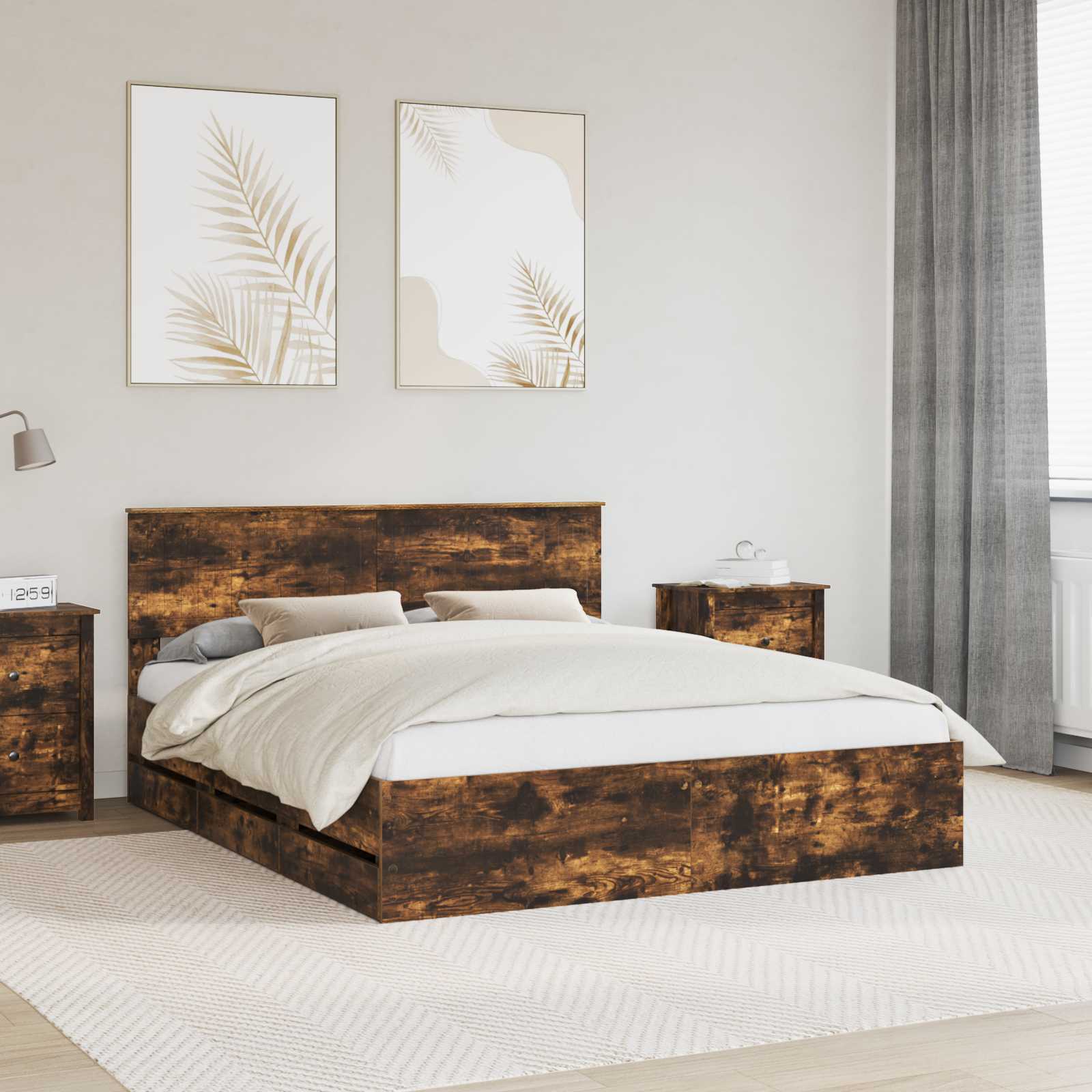 vidaXL Ramka łóżka Dąb wędzony 160 x 200 cm Drewno inżynieryjne