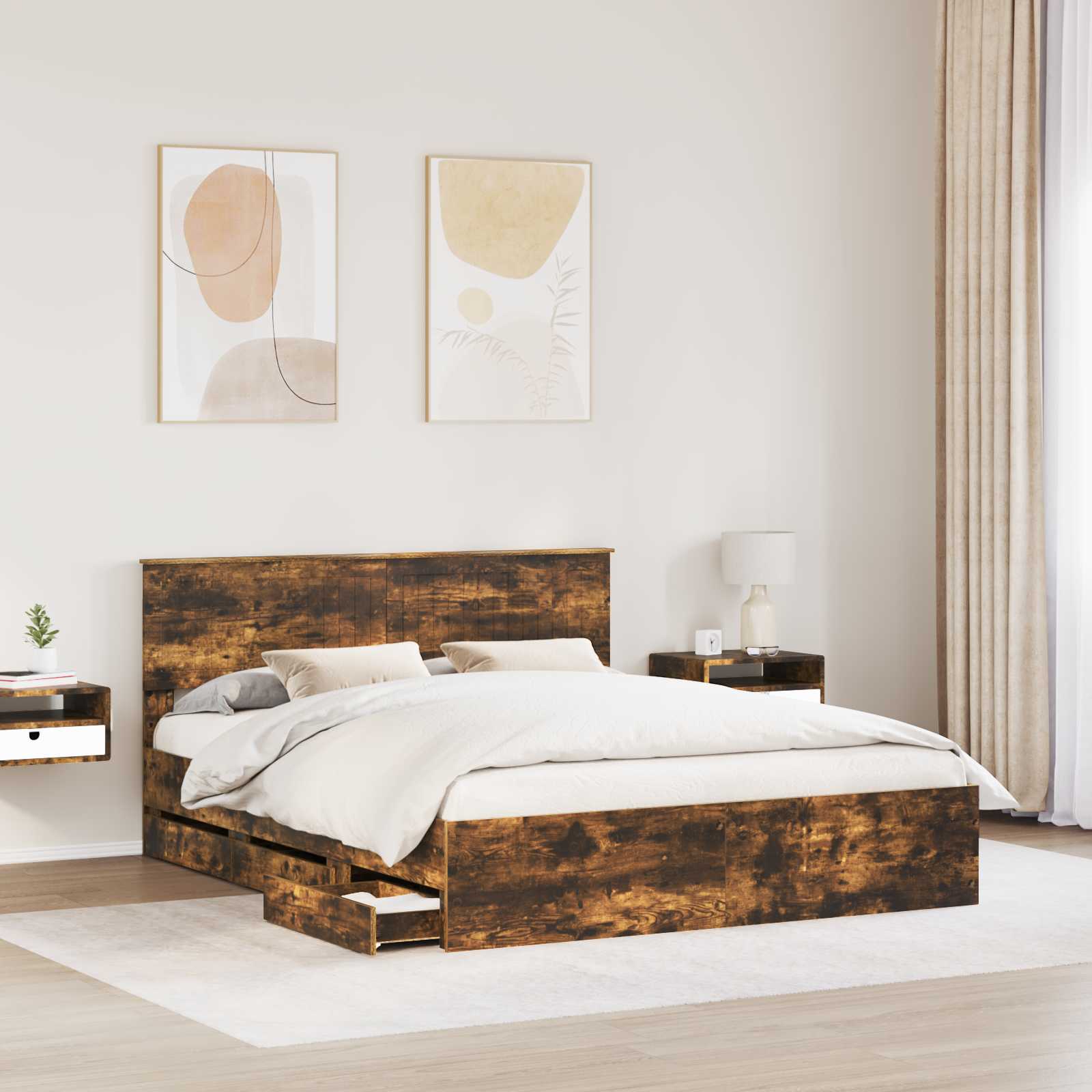 vidaXL Ramka łóżka Dąb wędzony 160 x 200 cm Drewno inżynieryjne