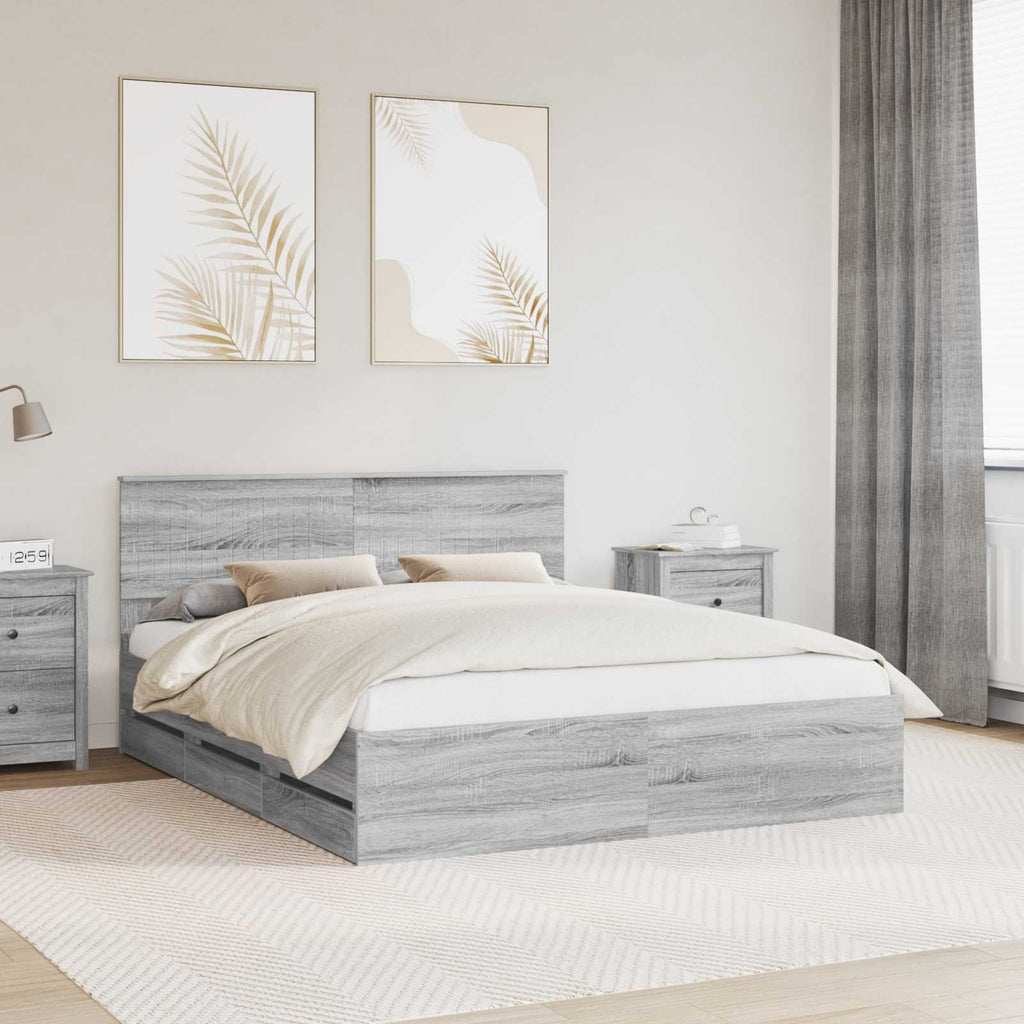 vidaXL Ramka łóżka Szary Sonoma 160 x 200 cm Drewno inżynieryjne
