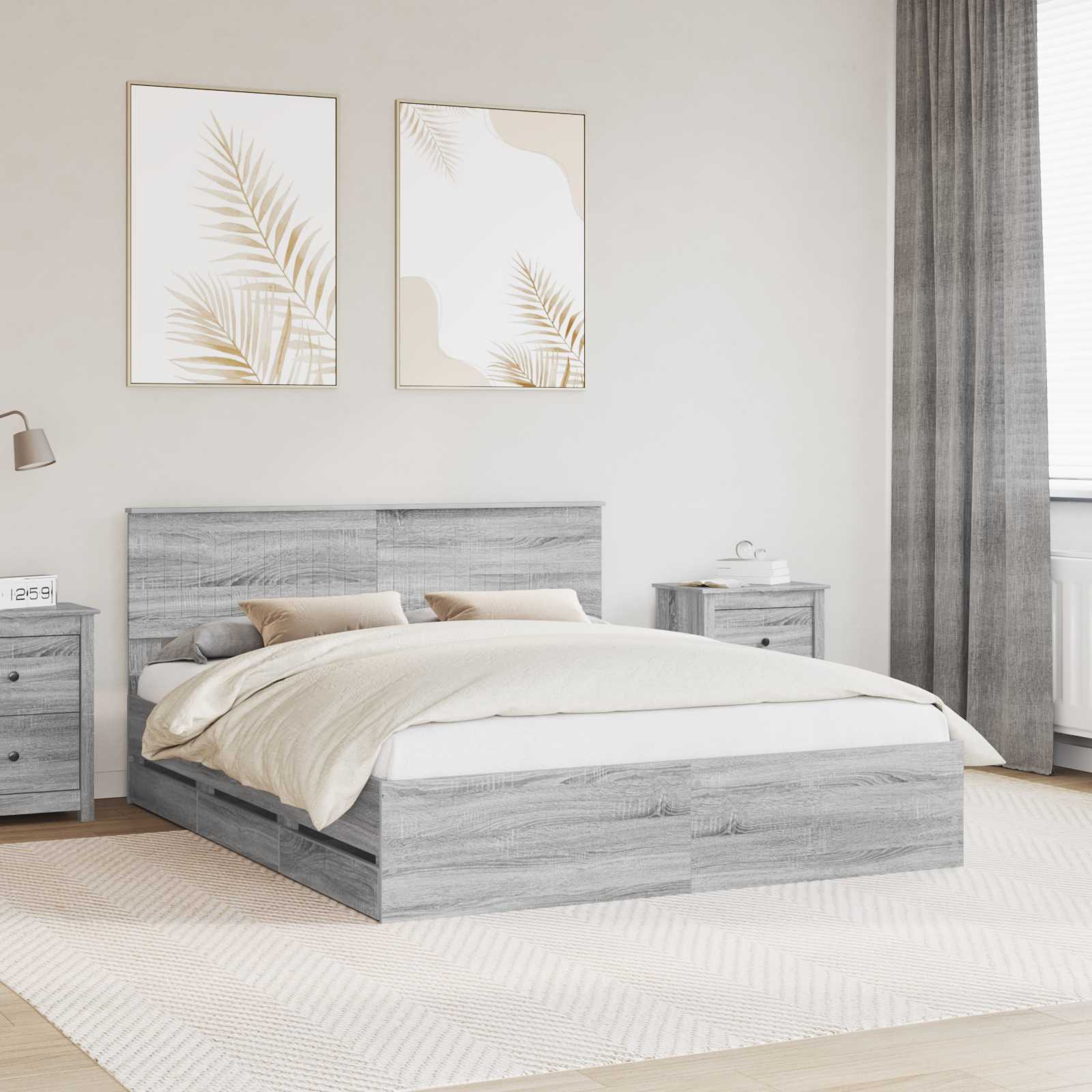 vidaXL Ramka łóżka Szary Sonoma 160 x 200 cm Drewno inżynieryjne