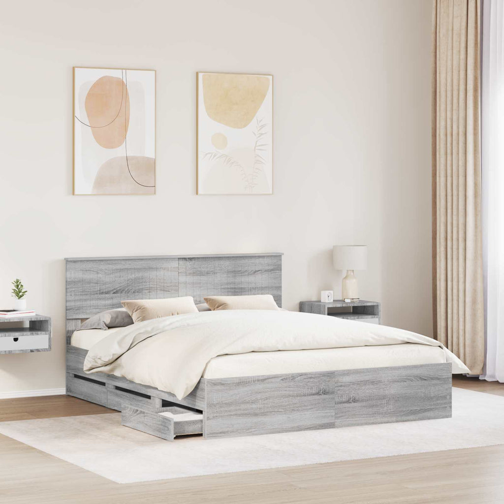 vidaXL Ramka łóżka Szary Sonoma 160 x 200 cm Drewno inżynieryjne