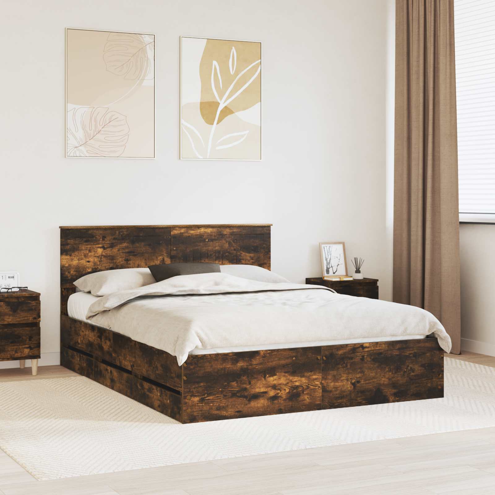 vidaXL Ramka łóżka Dąb wędzony 150 x 200 cm Drewno inżynieryjne