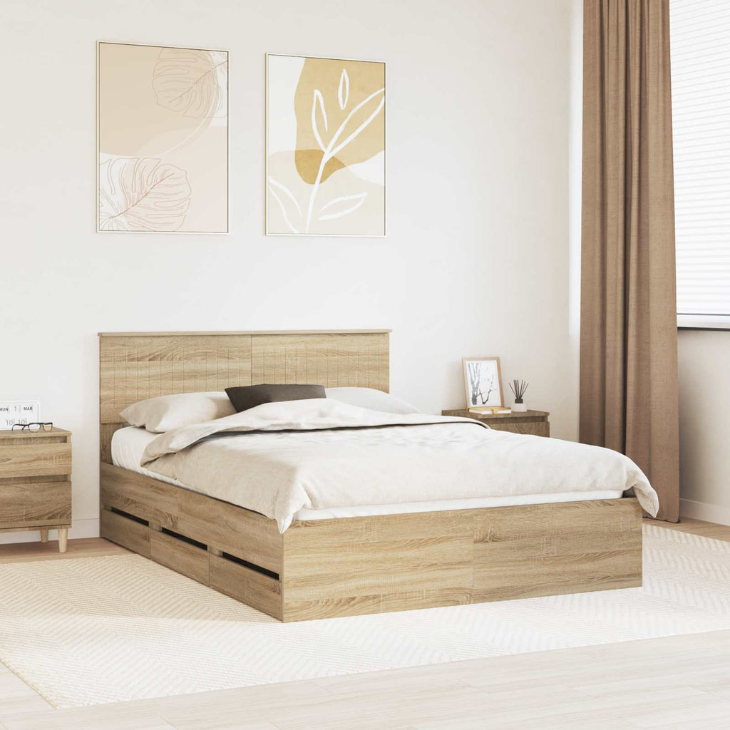 vidaXL Ramka łóżka Dąb Sonoma 140 x 200 cm Drewno inżynieryjne