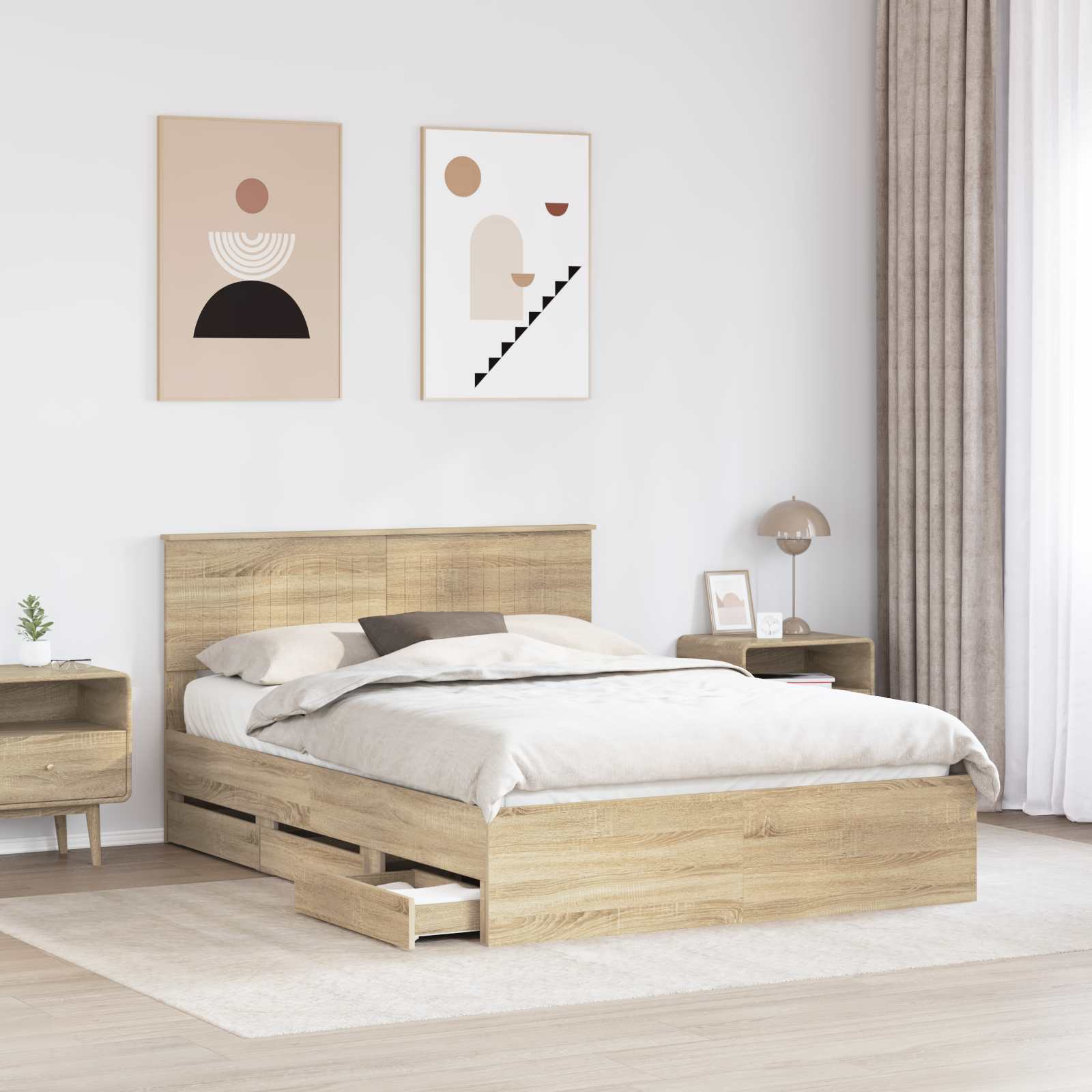 vidaXL Ramka łóżka Dąb Sonoma 140 x 200 cm Drewno inżynieryjne