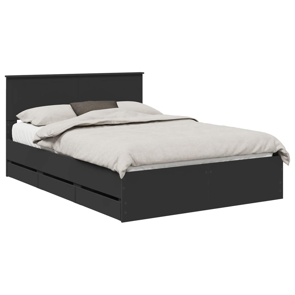 vidaXL Ramka łóżka z szufladą Czarny 140 x 190 cm Drewno inżynieryjne