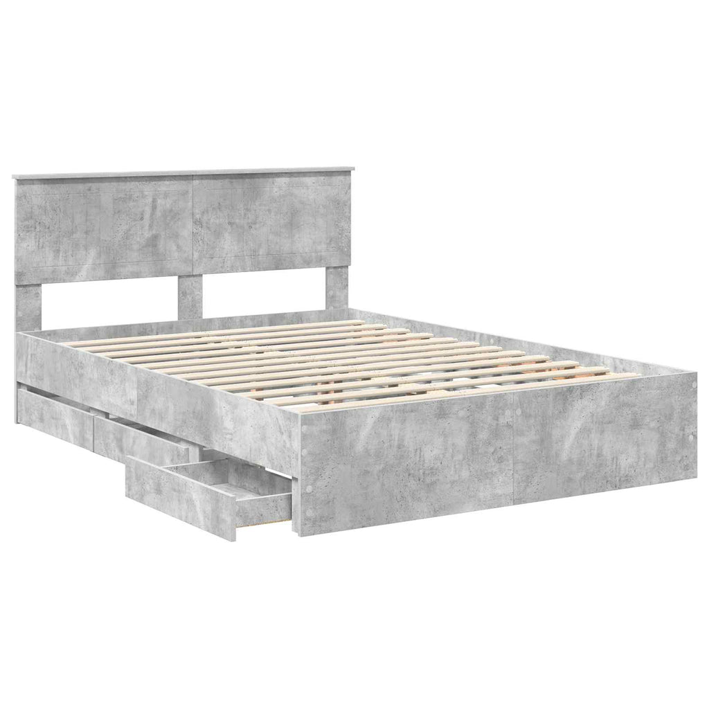 vidaXL Ramka łóżka Betonowy szary 140 x 190 cm Drewno inżynieryjne