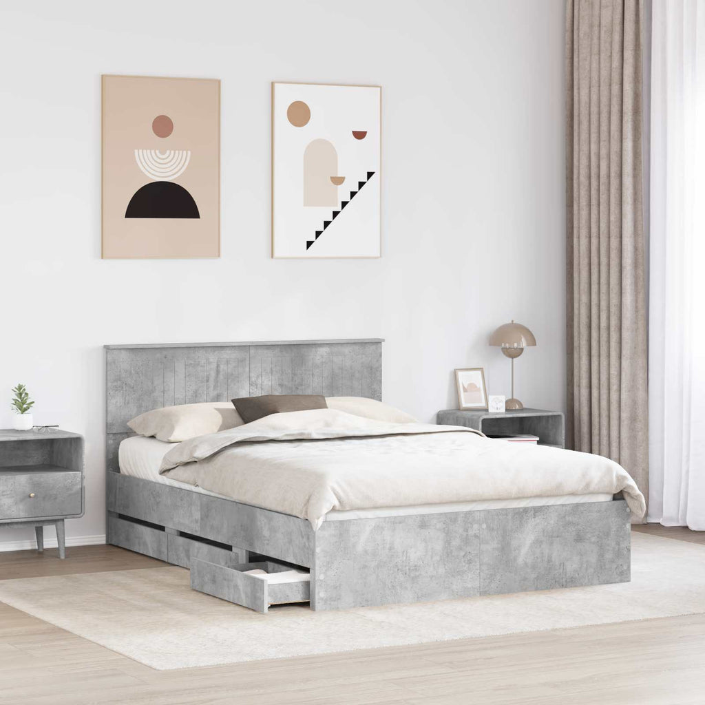 vidaXL Ramka łóżka Betonowy szary 135 x 190 cm Drewno inżynieryjne