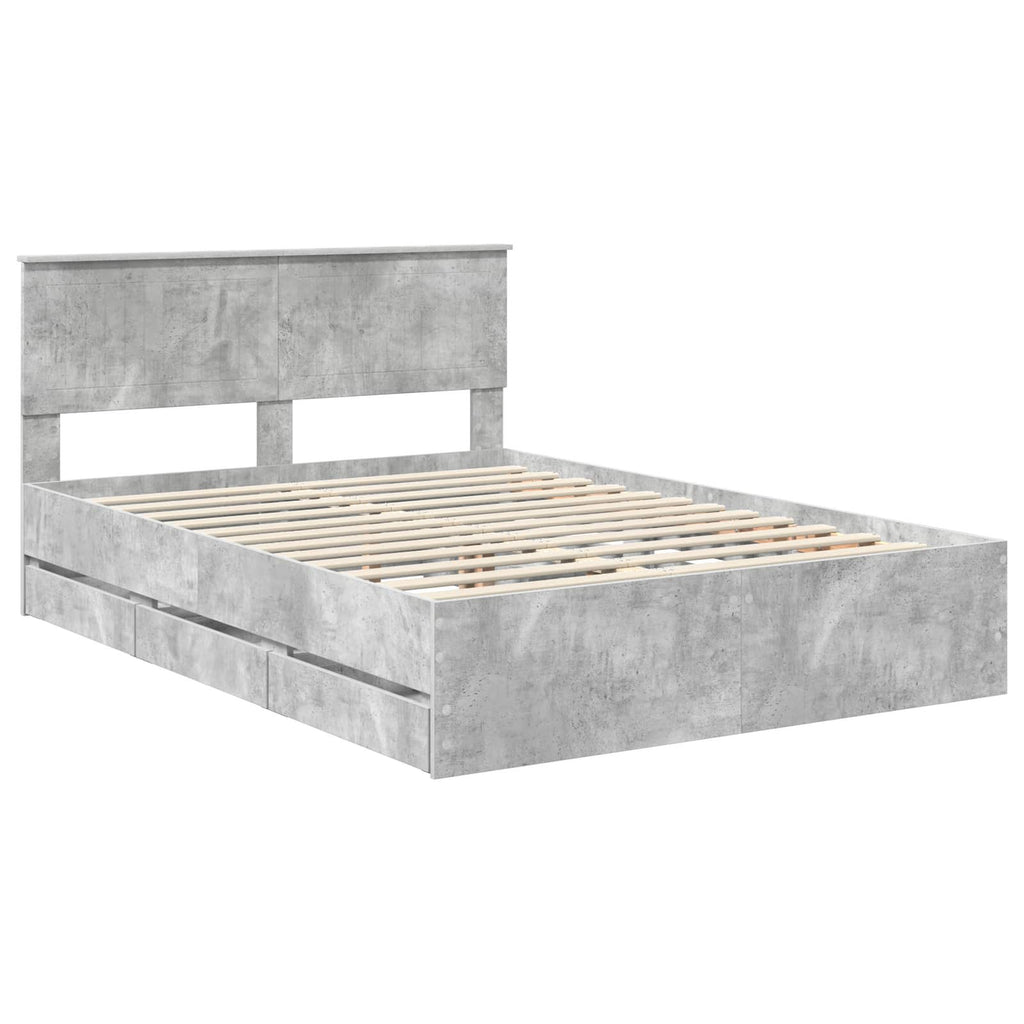 vidaXL Ramka łóżka Betonowy szary 135 x 190 cm Drewno inżynieryjne