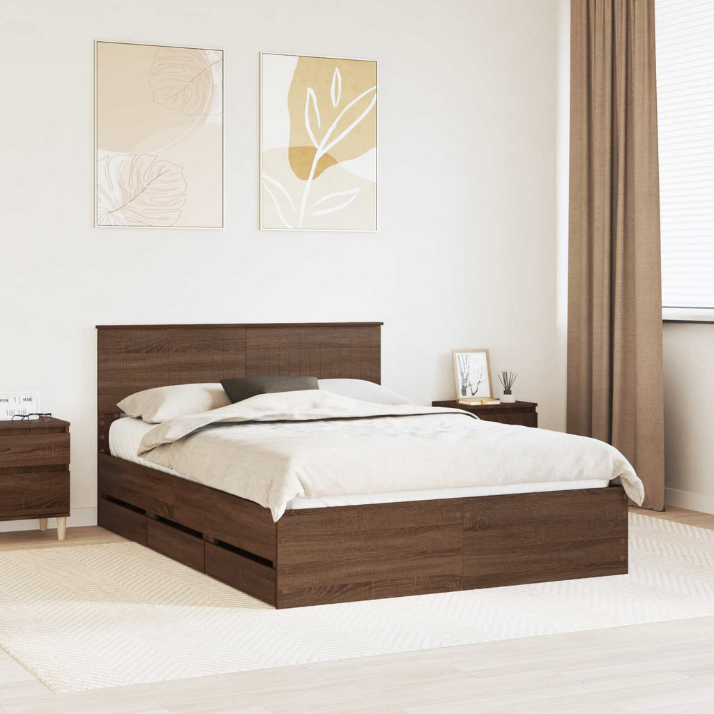 vidaXL Ramka łóżka Brązowy dąb 135 x 190 cm Drewno inżynieryjne