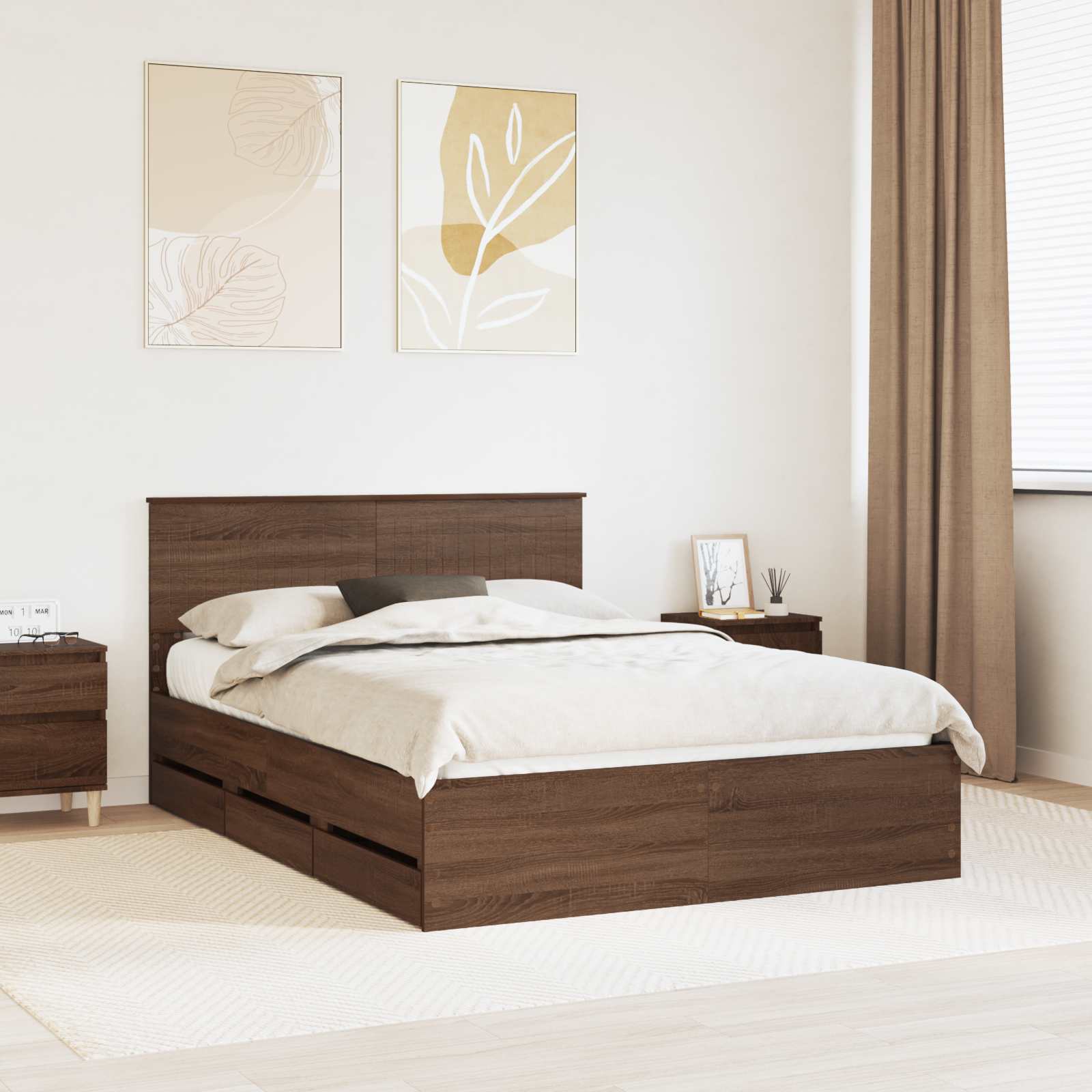 vidaXL Ramka łóżka Brązowy dąb 135 x 190 cm Drewno inżynieryjne