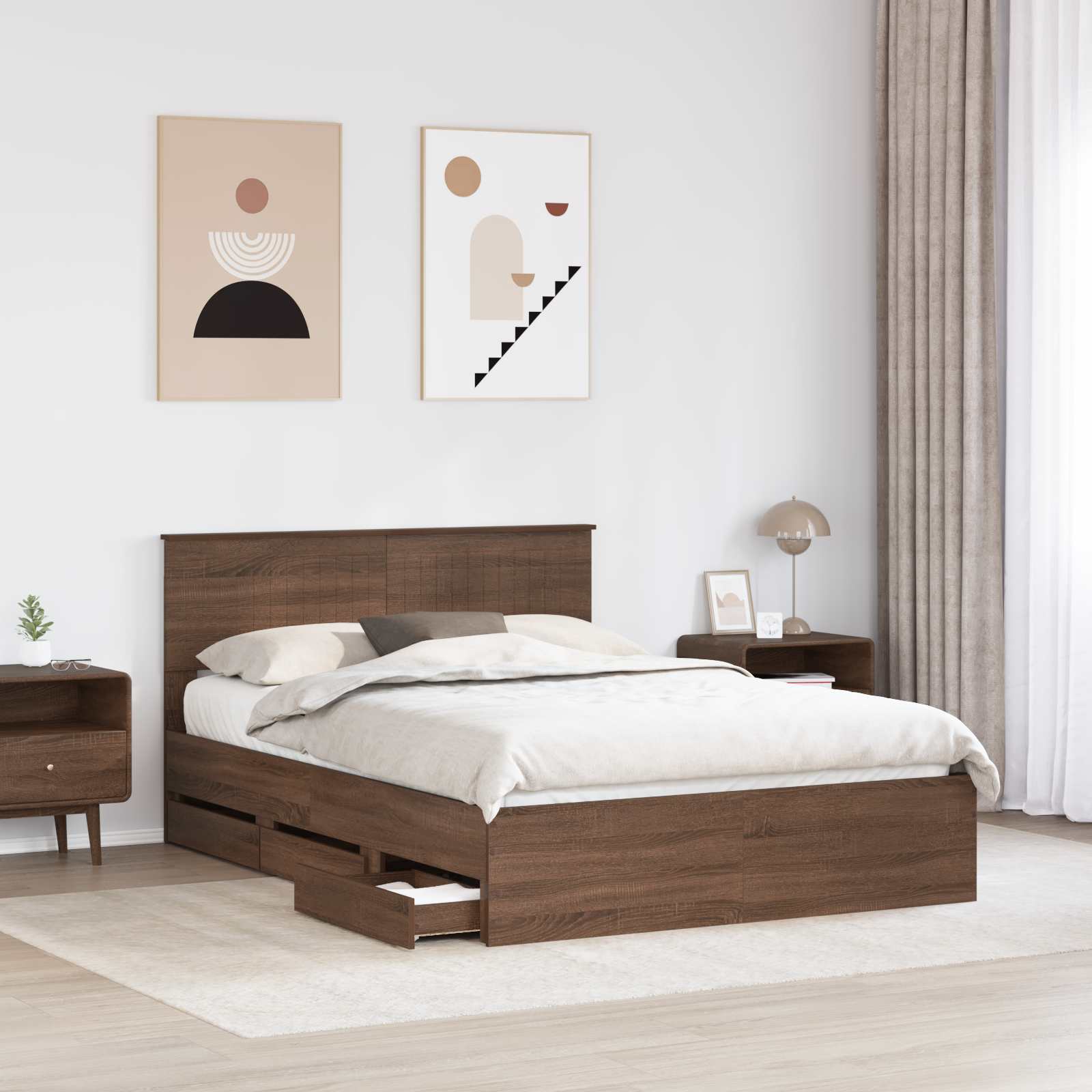 vidaXL Ramka łóżka Brązowy dąb 135 x 190 cm Drewno inżynieryjne